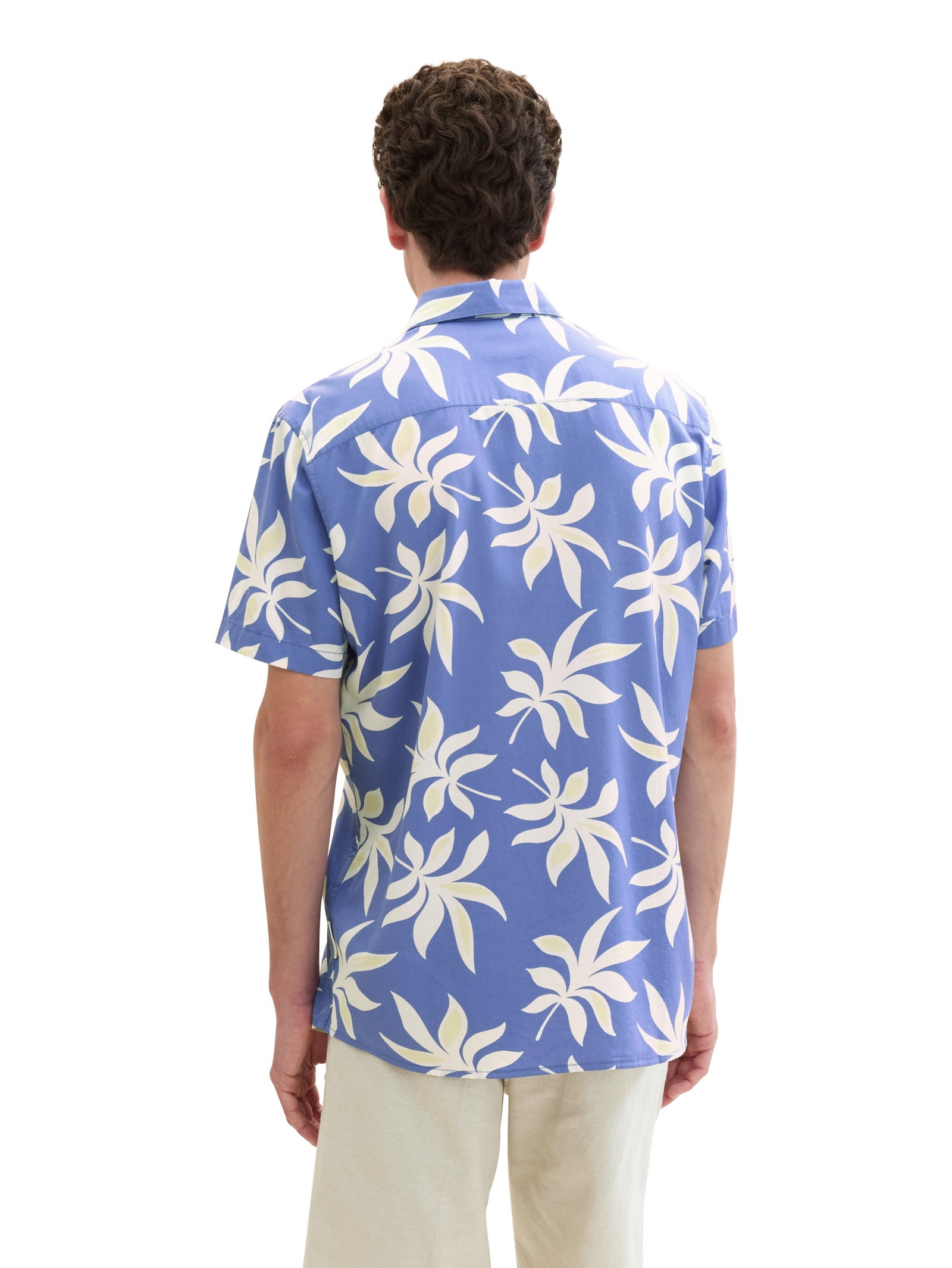 printed viscose cotton shirt, blue summer leaf print #5