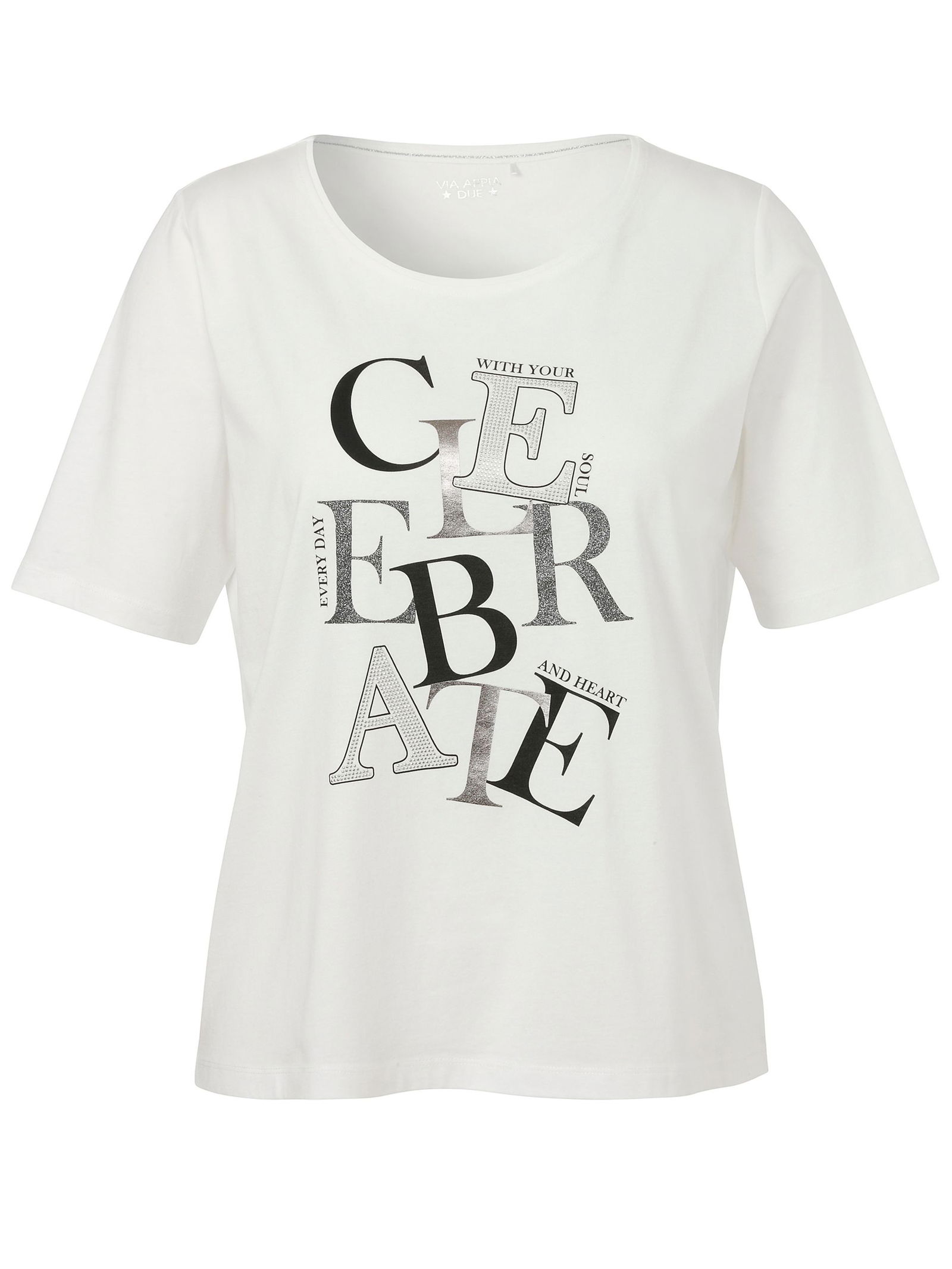 fd30cefb380359f8cbcc7cce26afa200 VIA APPIA DUE | T-Shirt Rundhals 1/2 Arm Druck Motiv Strass | 50 | ecru multicolor