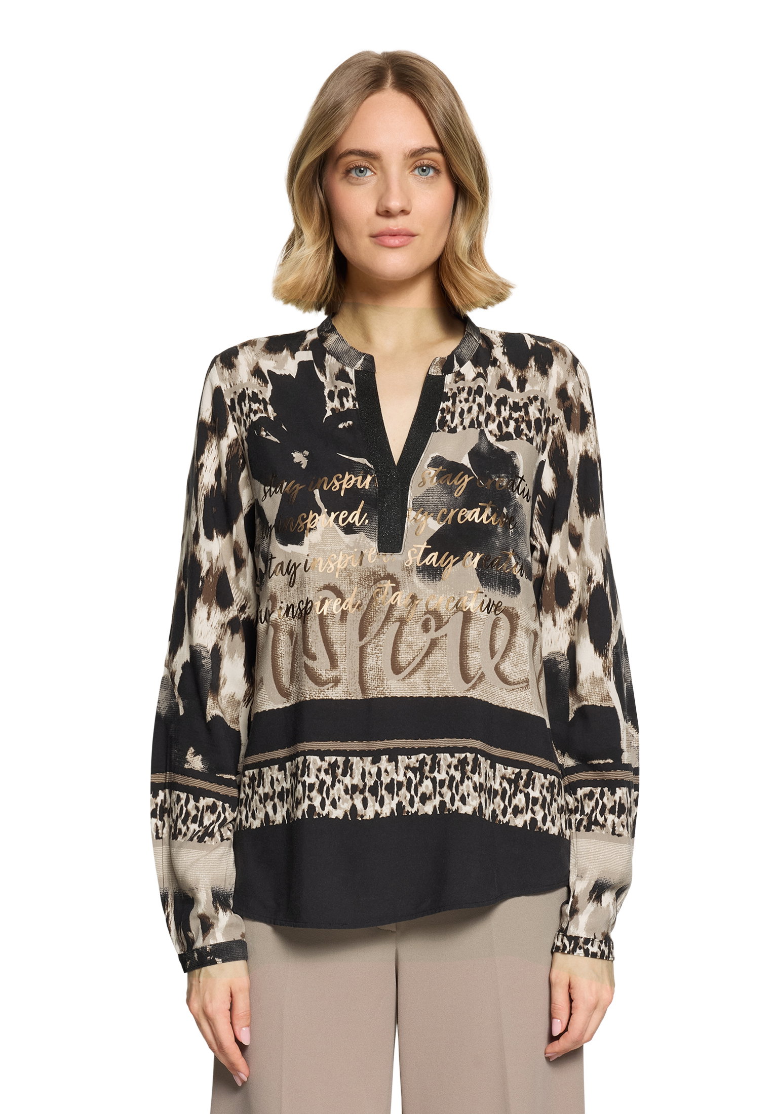 Bluse Lang 1/1 Arm, Beige/Black #3