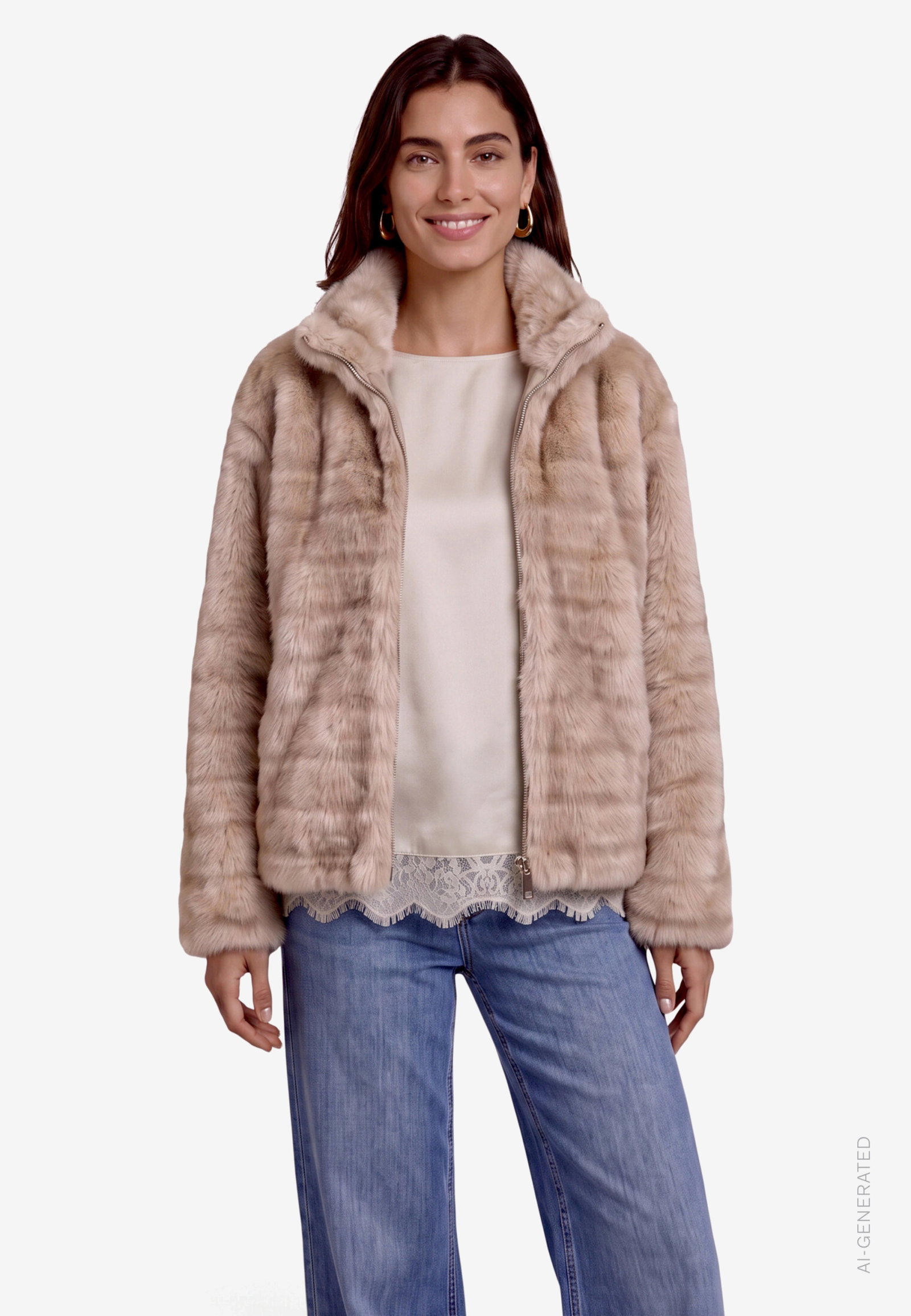Jacke Plüsch, Cream/Brown #2