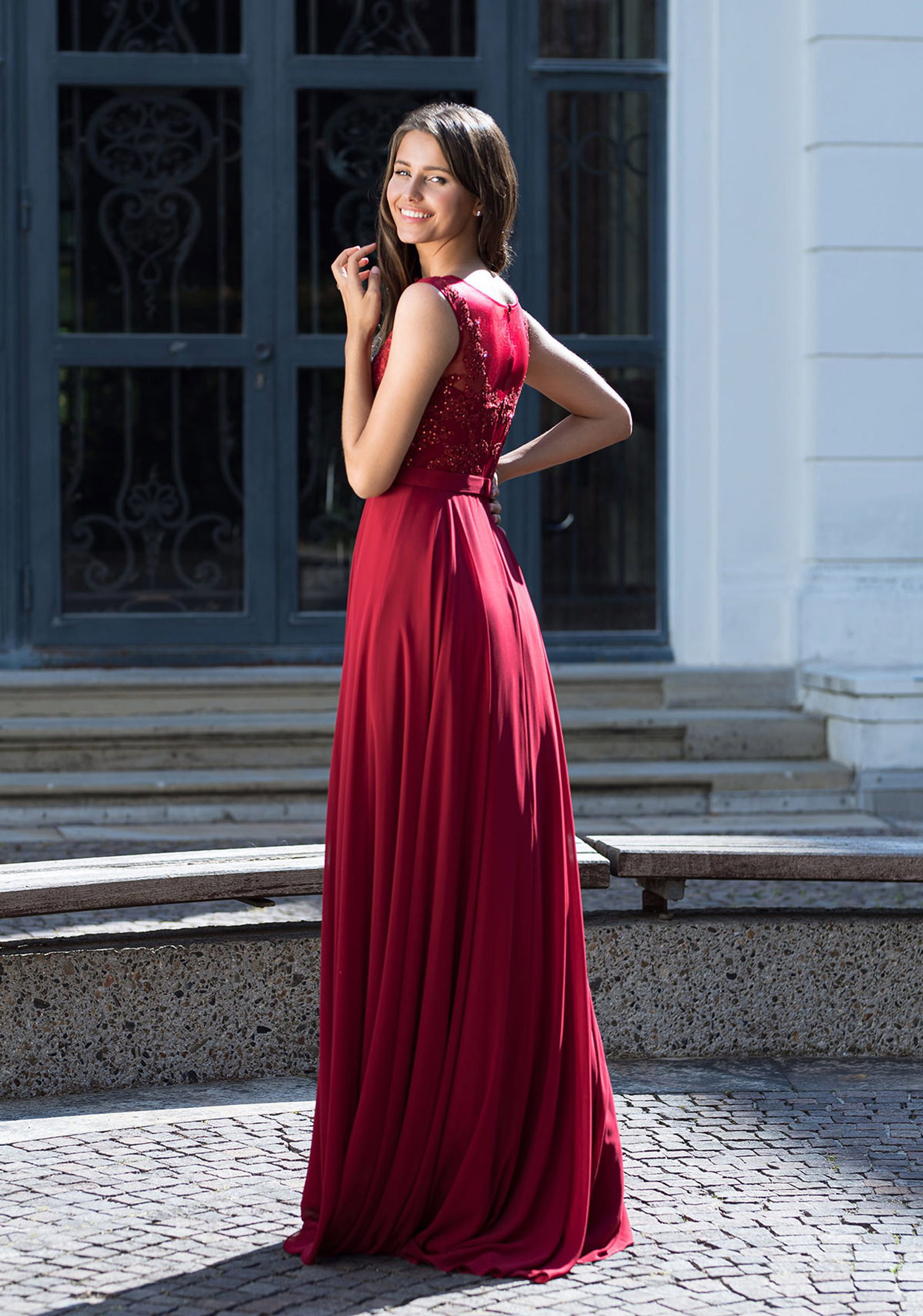 Christian Koehlert Abendkleid aus Chiffon mit Steinbesatz #2