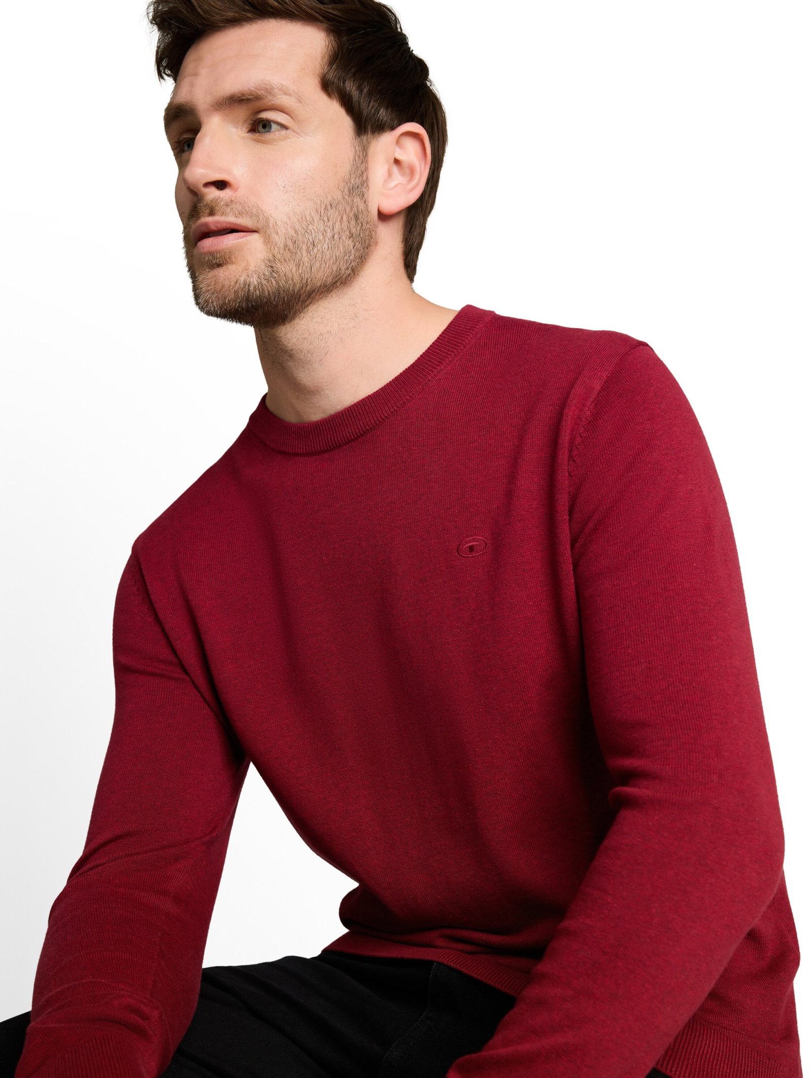 basic crewneck knit, carlet red melange #6
