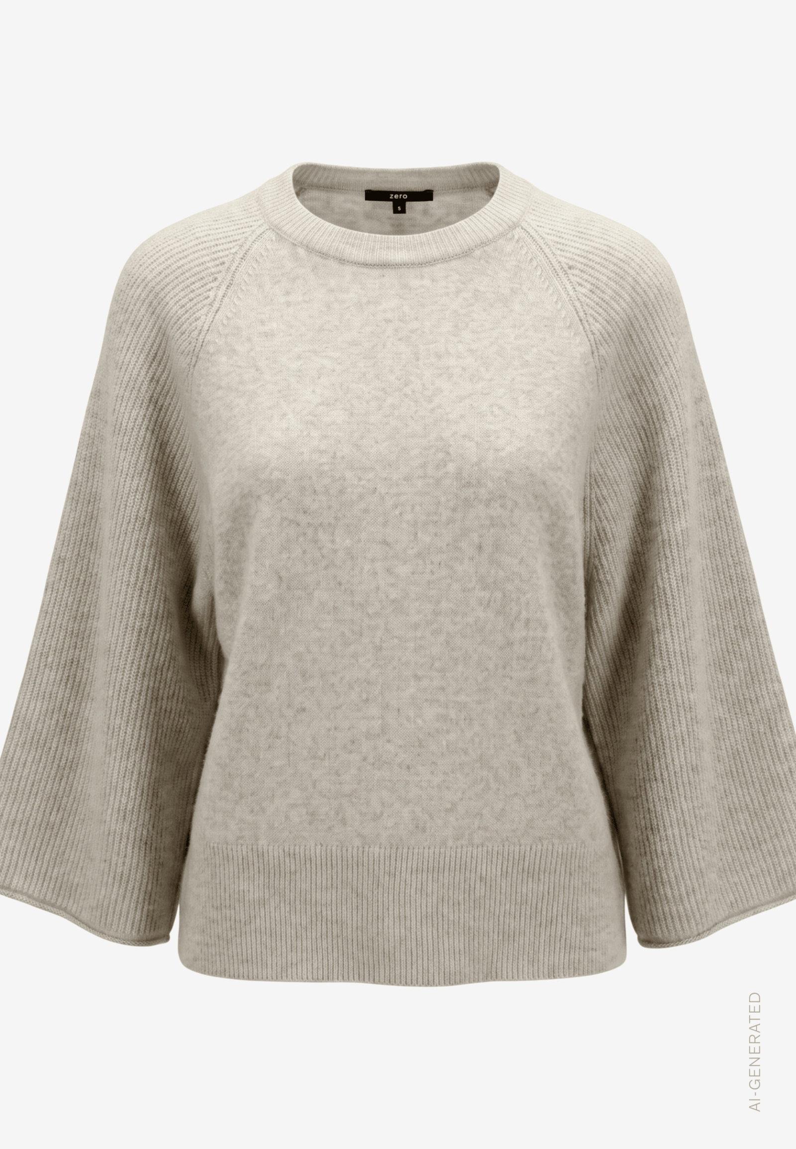 Strickpullover Kurz 3/4 Arm, Light Beige Melange #1