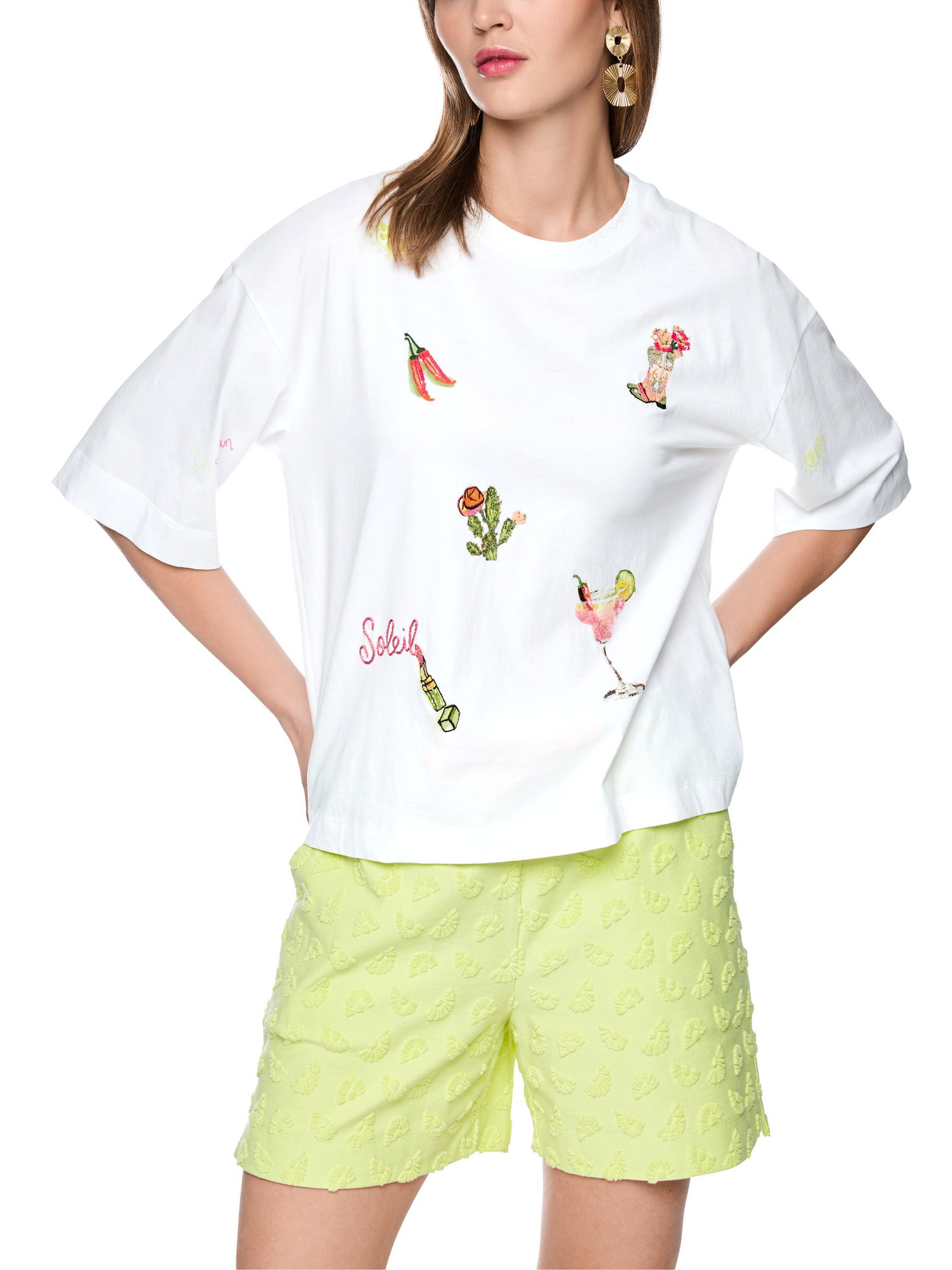 Marc Cain Sports |  Shirt mit 3/4-Ärmeln und Patches | 38 | white