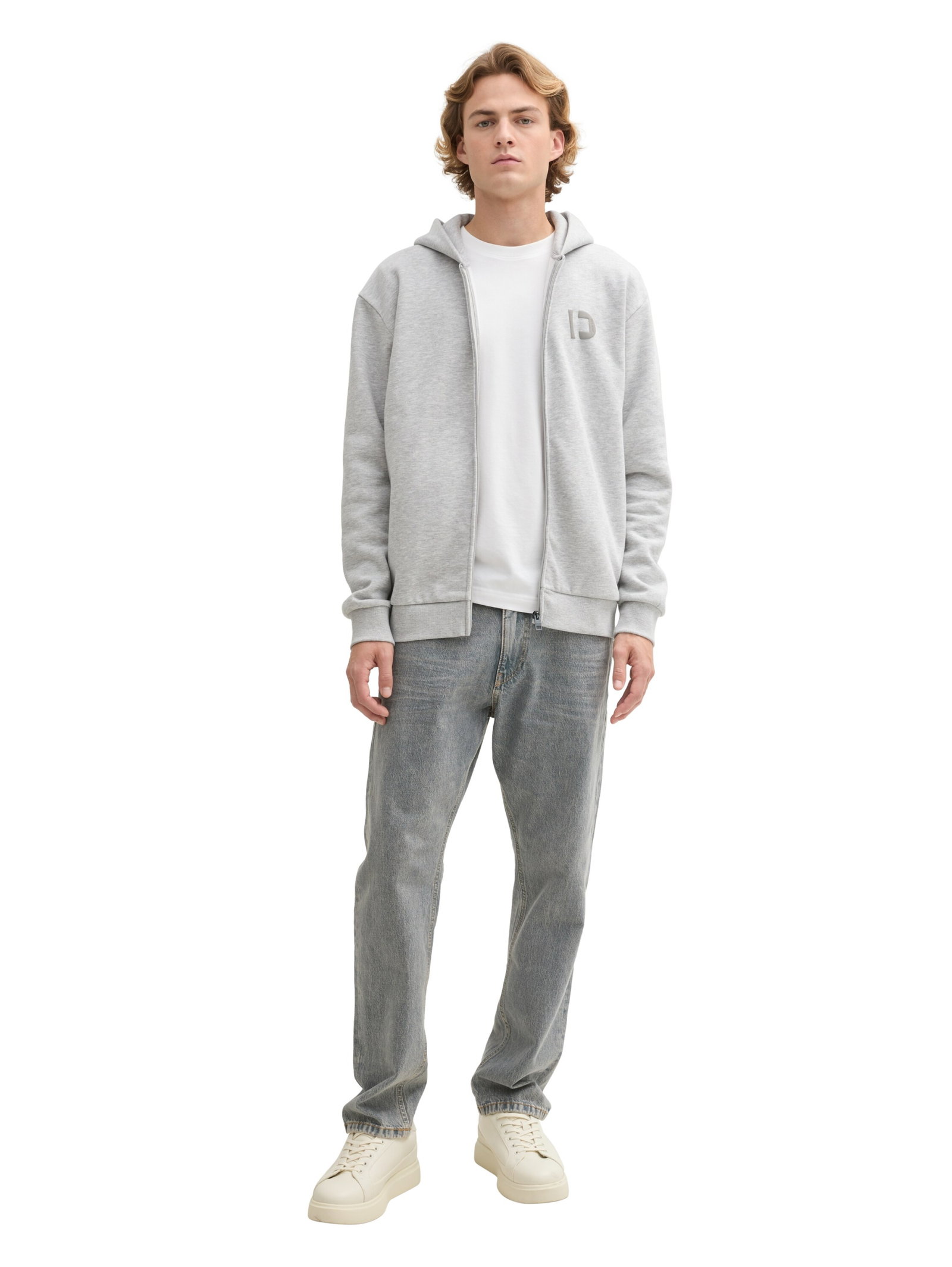 hoodie jacket with print, Light Stone Grey Melange #3