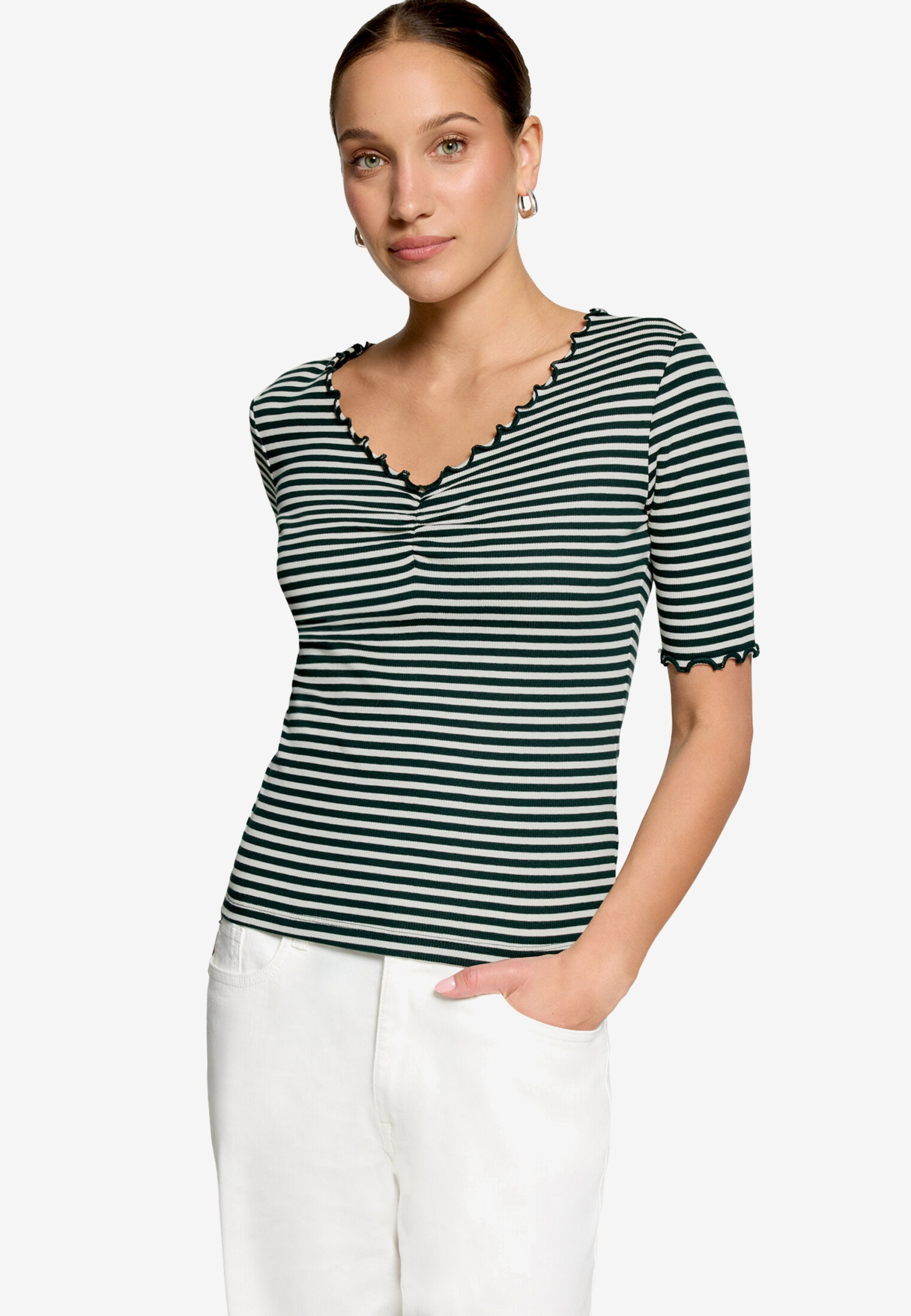 Shirt Kurz 1/2 Arm, Green/Cream #2