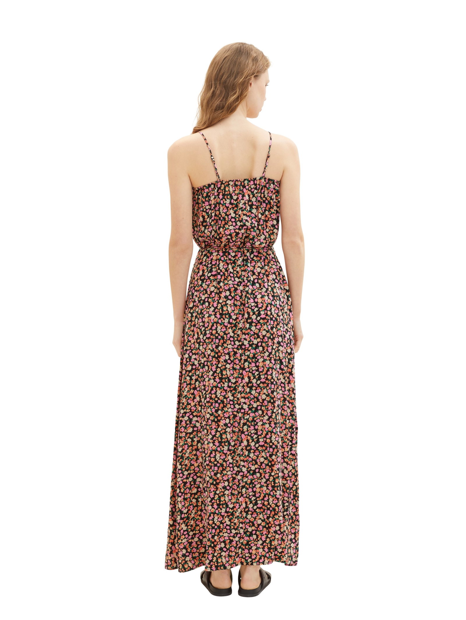 american neckline maxi dress, black flower print #5
