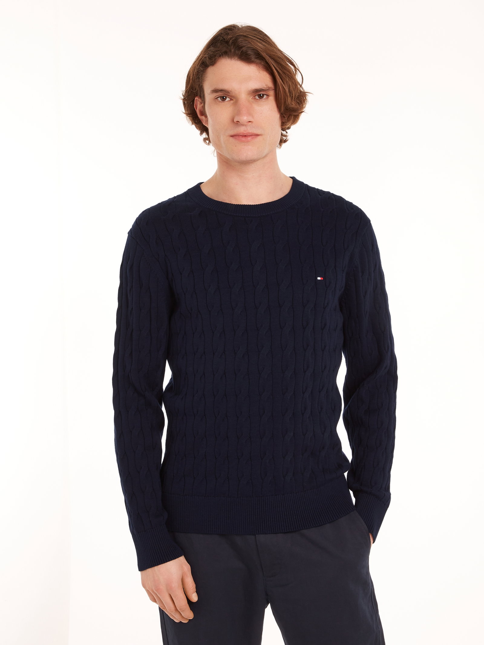 CLASSIC COTTON CABLE CREW NECK, BLUE #11
