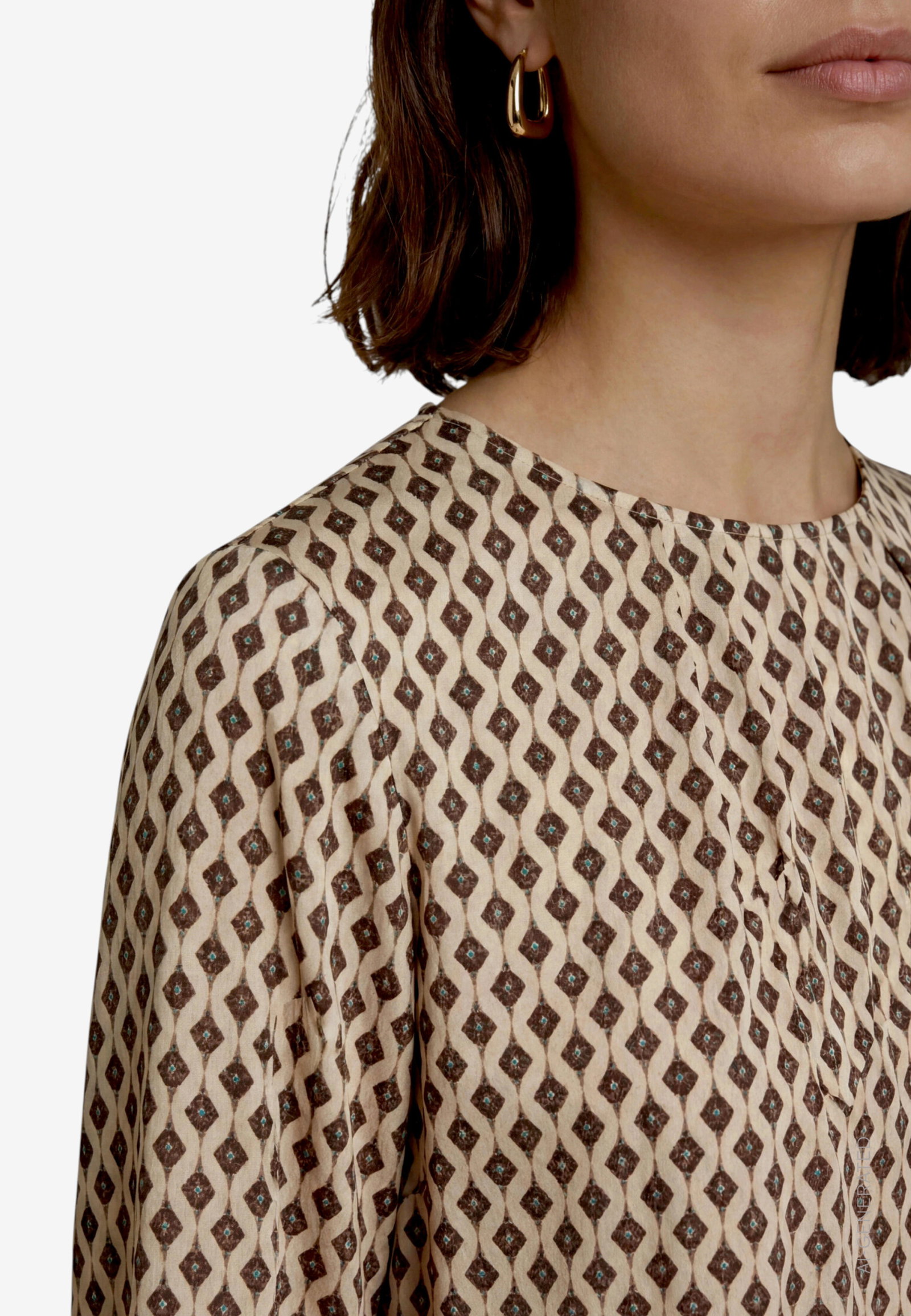 Bluse Kurz 1/1 Arm, Cream/Brown #5