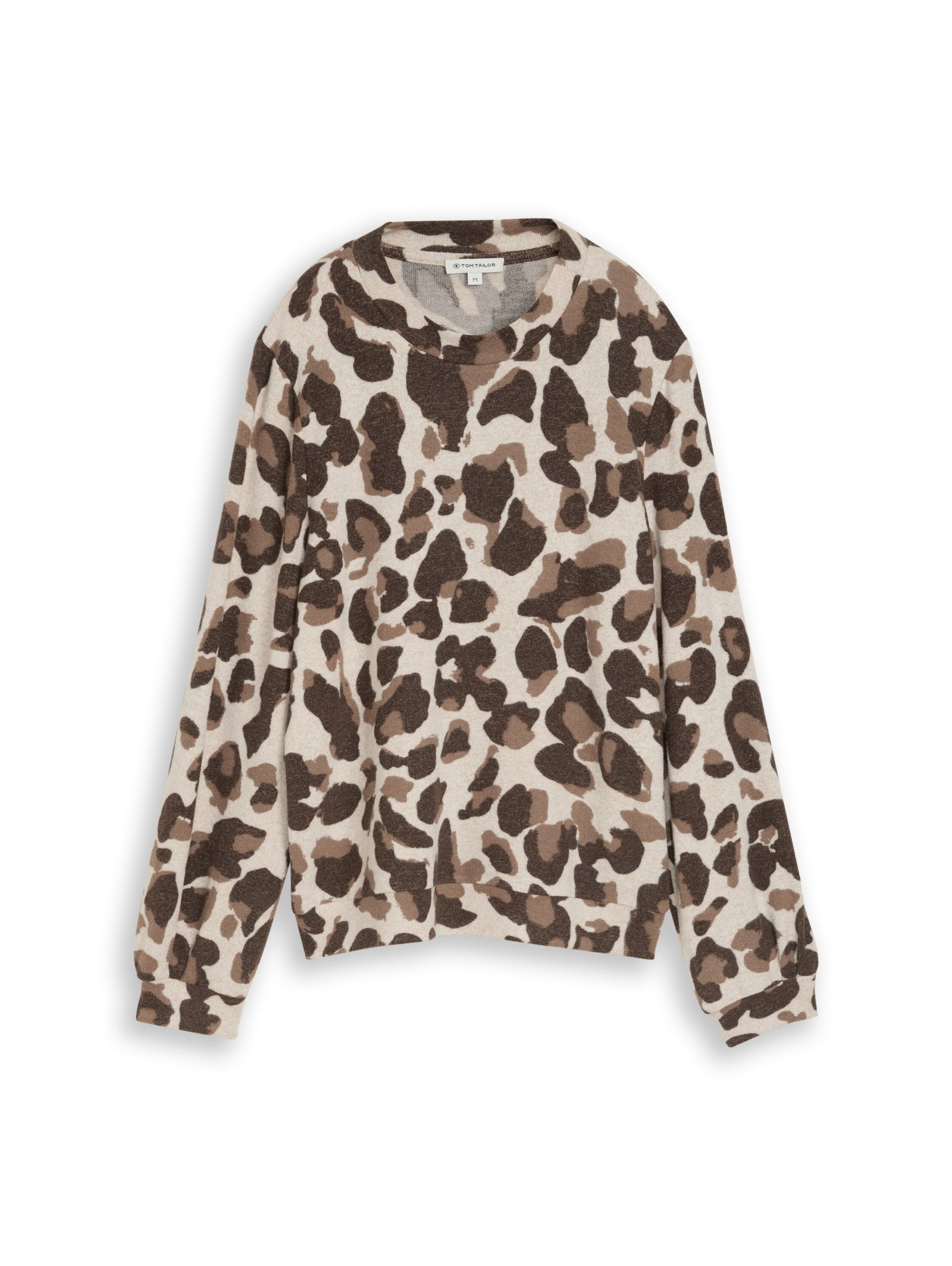T-shirt cozy alloverprint, beige melange brown  leo print #1