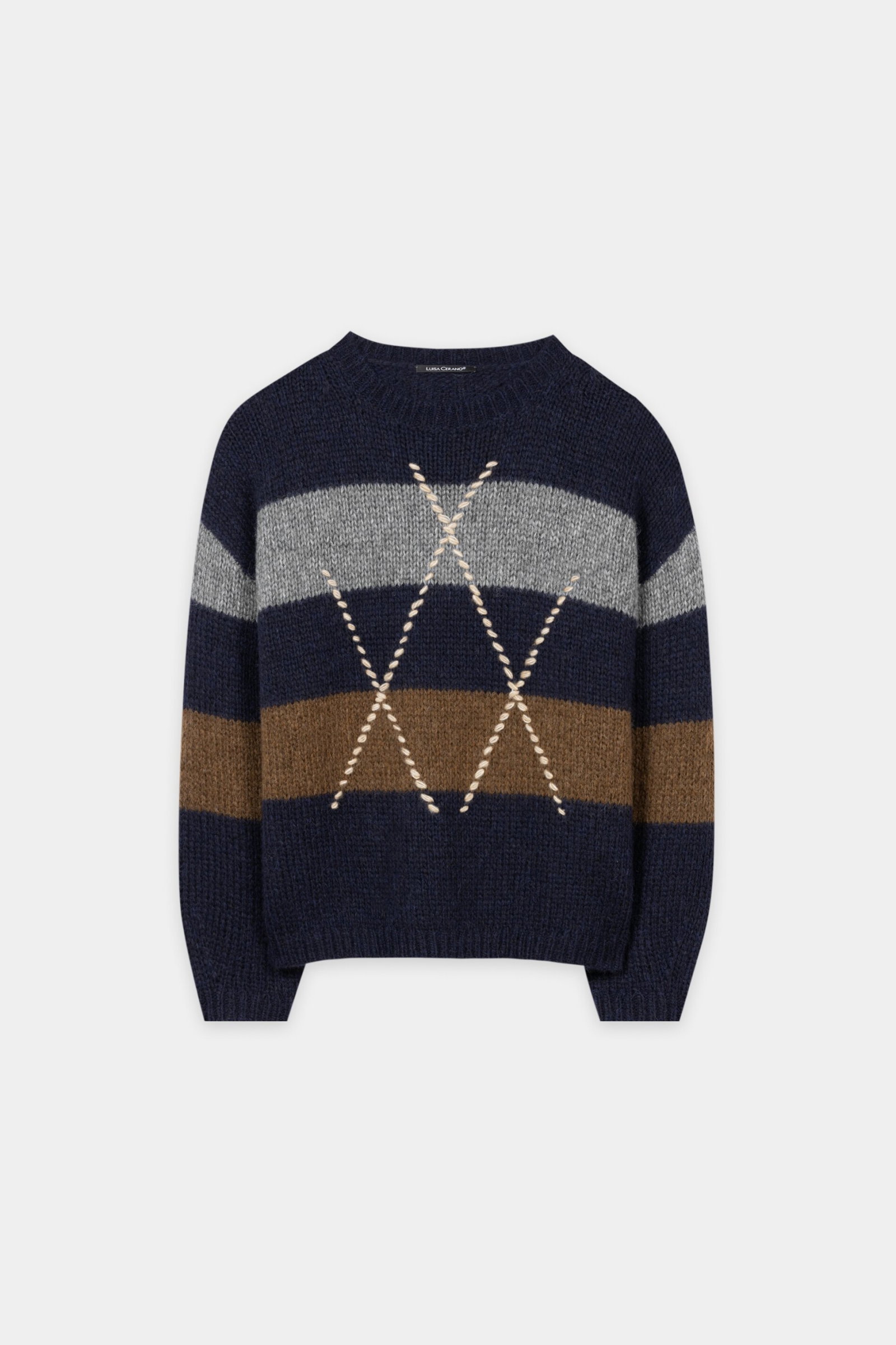 Alpaka-Mix-Pullover mit Muster, winter navy/caramel #1