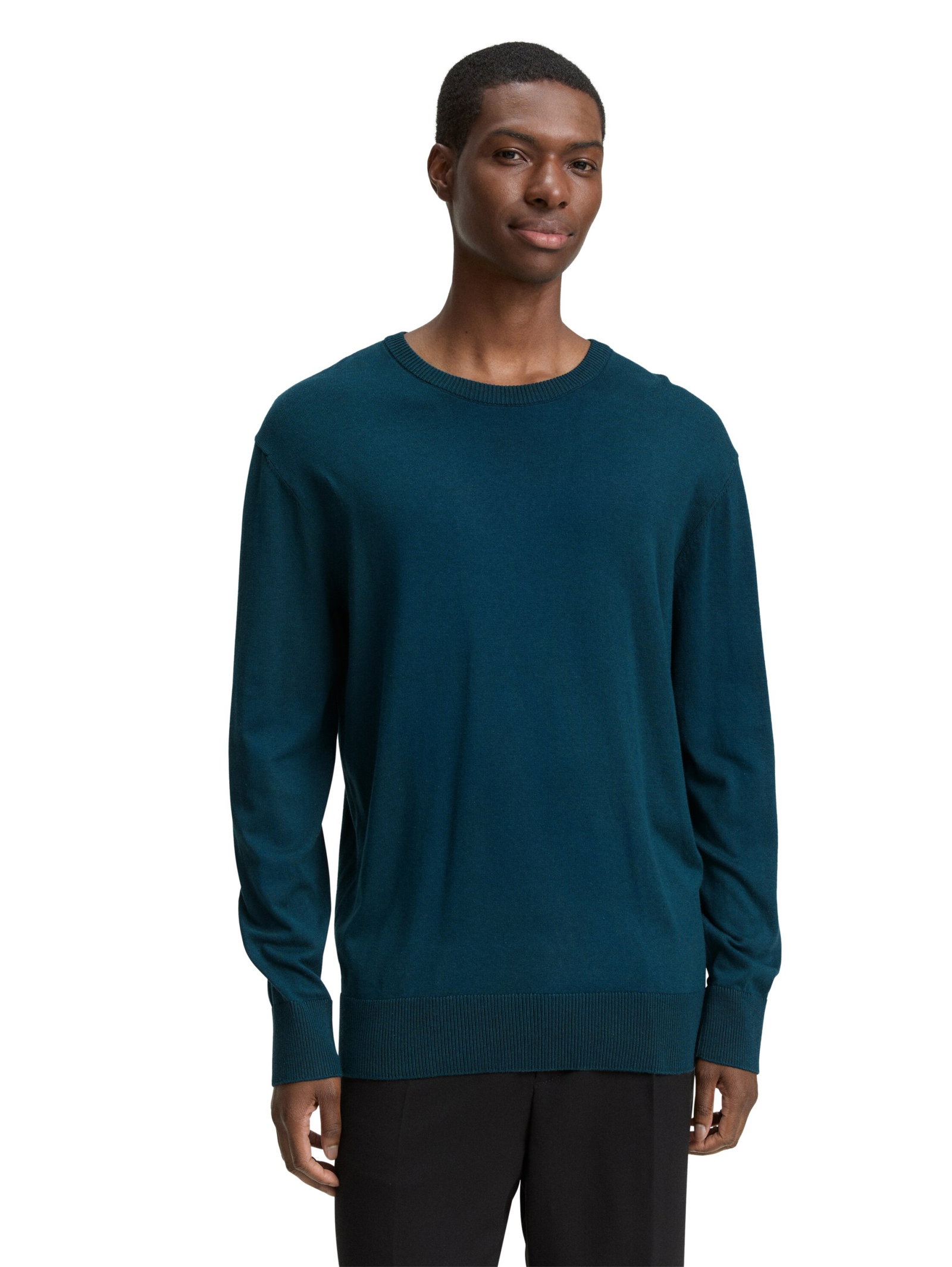 basic plaited crewneck knit, deep green plated design #6