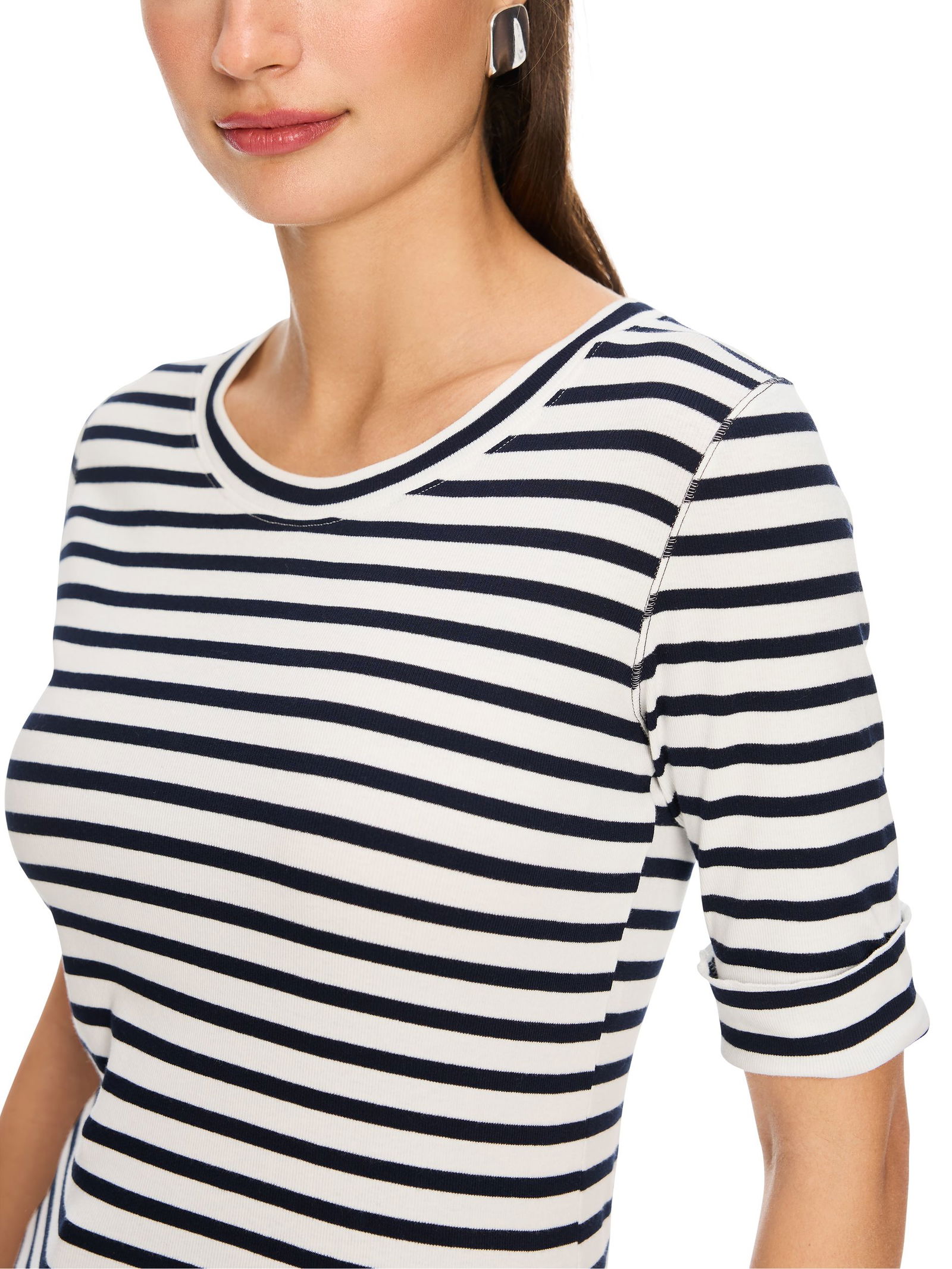 Marc Cain Additions |  Ringel-T-Shirt aus Baumwoll-Ripp | 38 | midnight blue