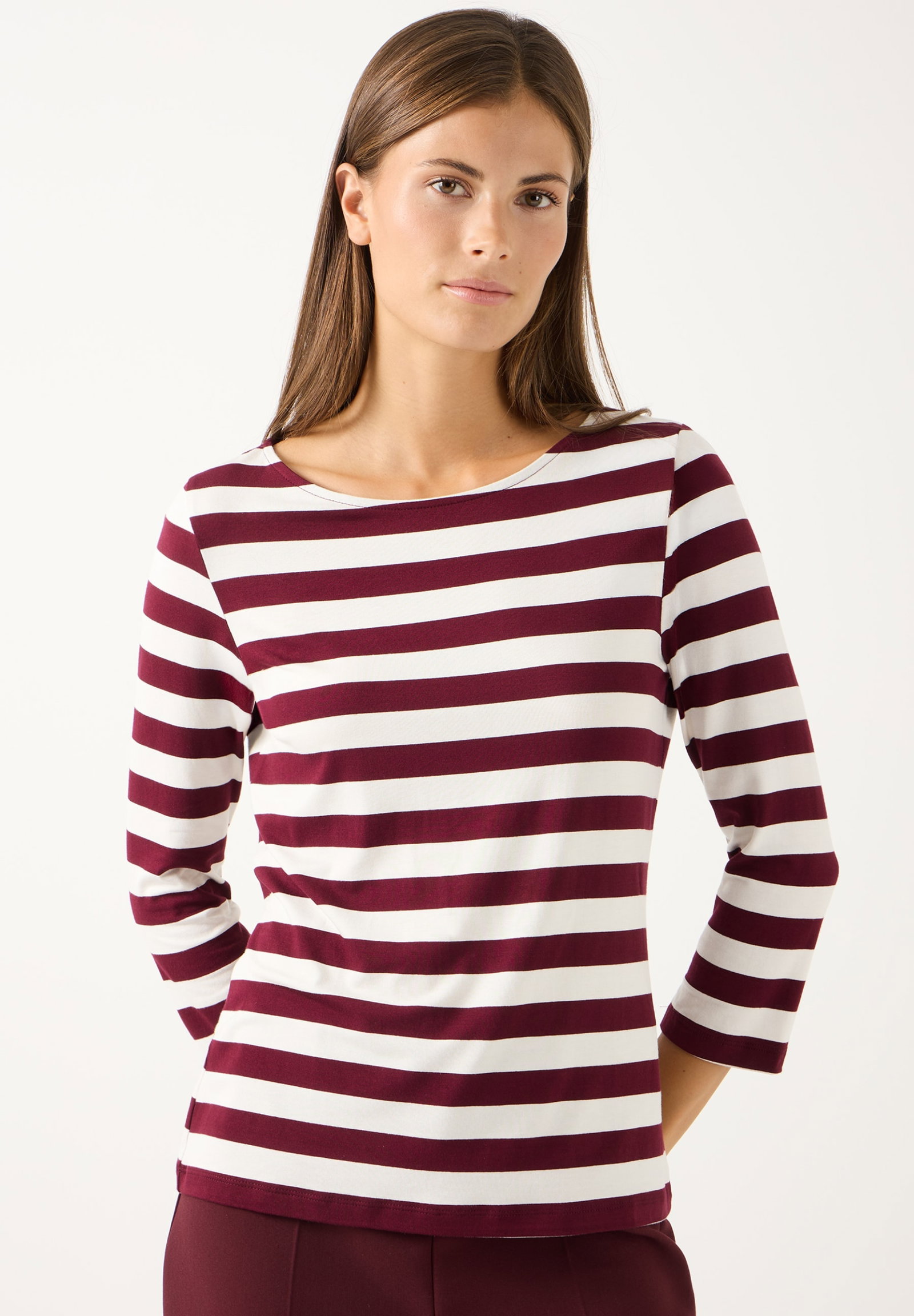 Striped Shirt, 3/4 Sleeve, pomegranate red offwhite jersey str #3