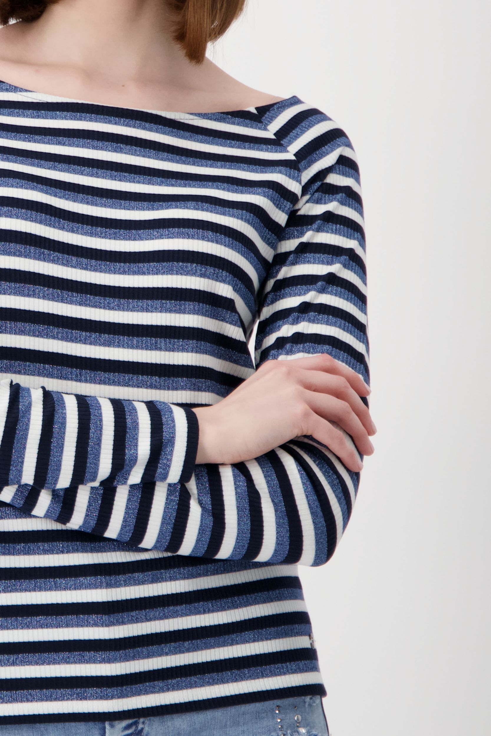 Monari |  Pullover, moonlight blue Ringel | 44 | oceanside gemustert