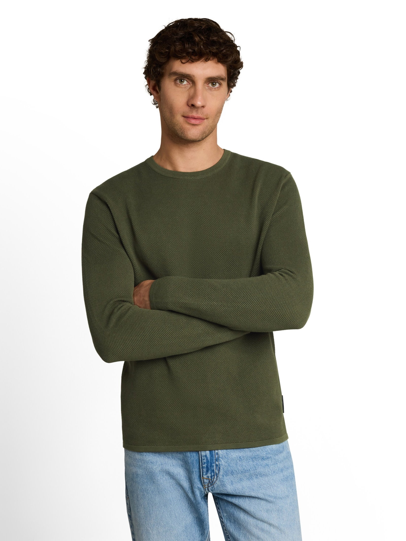 basic structred crew neck knit, urban olive green #5