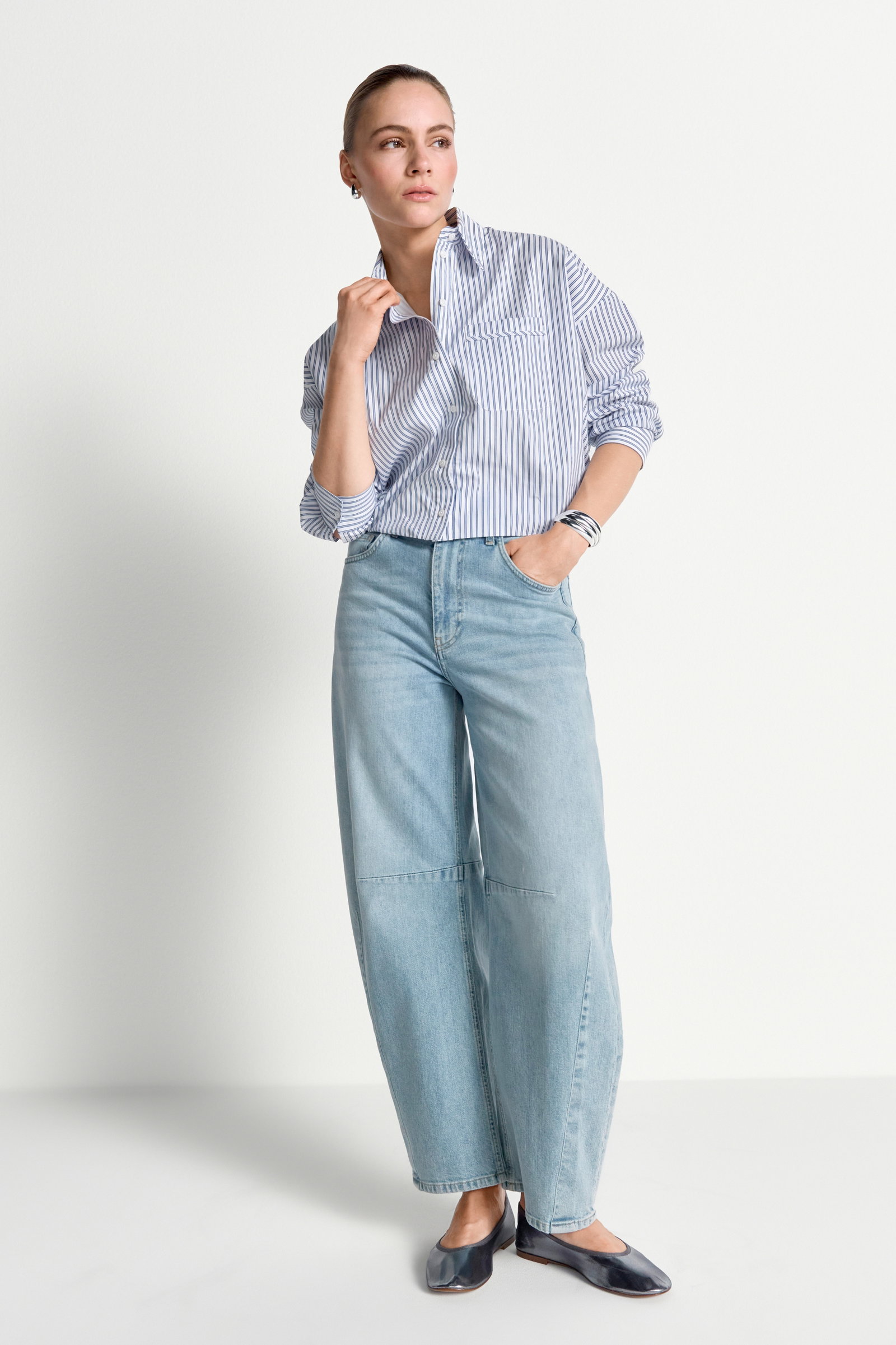 Cotton Striped Balloon Blouse #2