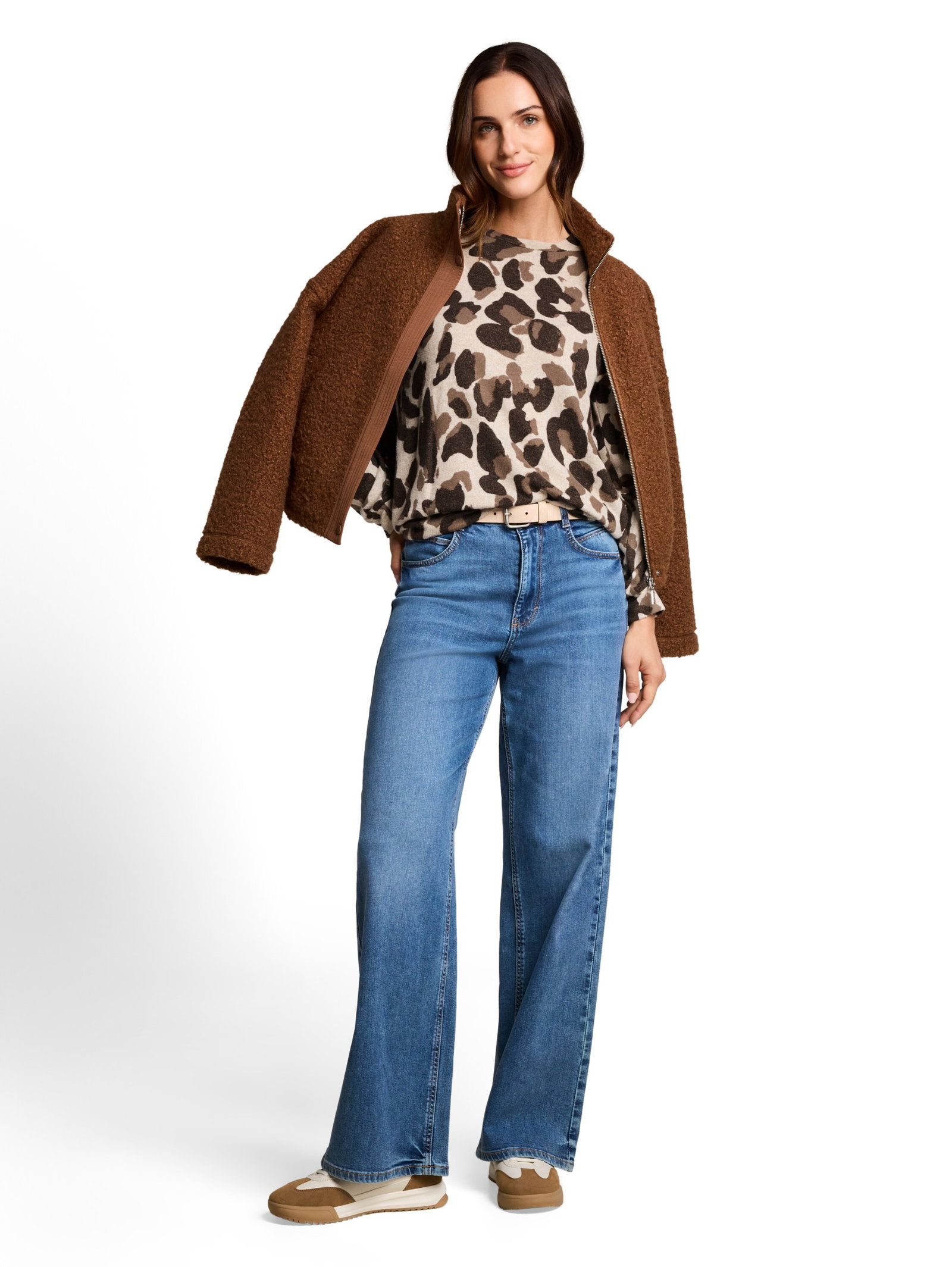 T-shirt cozy alloverprint, beige melange brown  leo print #3