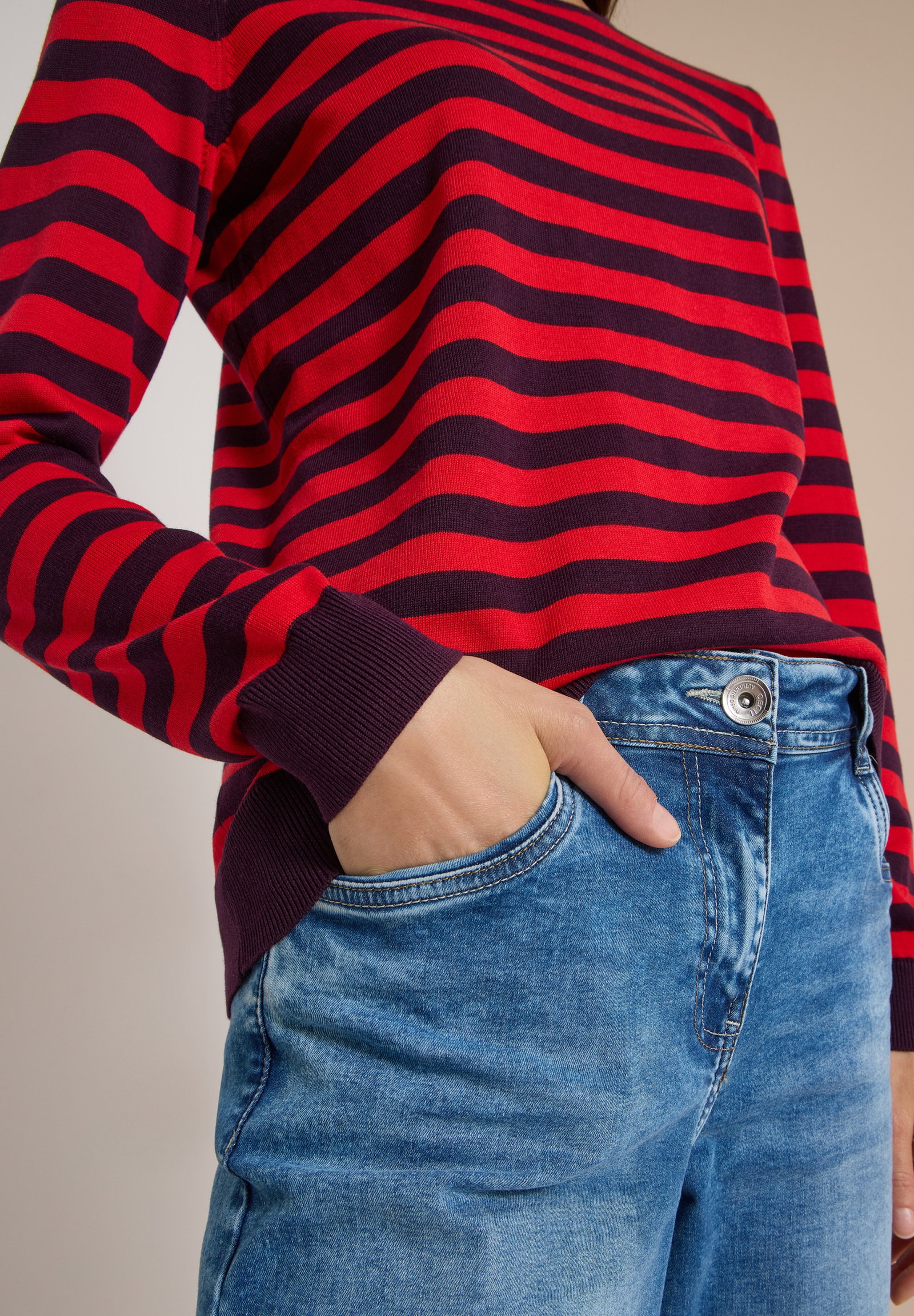 TOS_Striped Roundneck, eggplant red #6