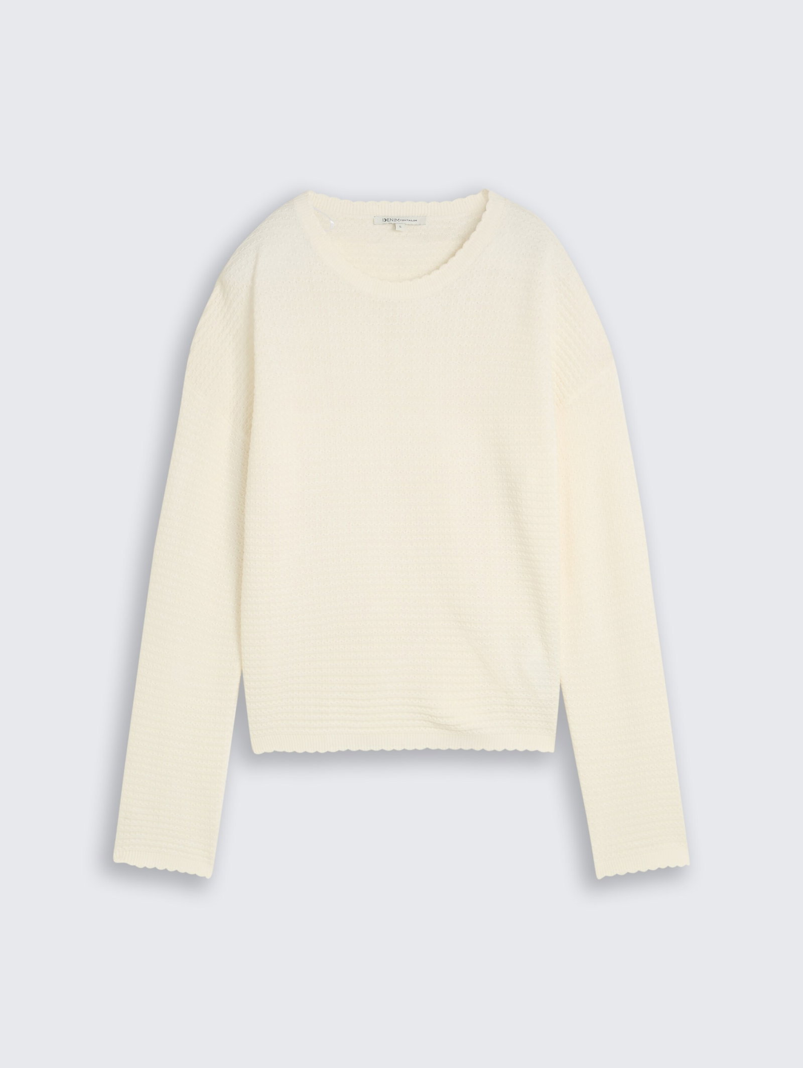 knit pullover with wavy edges, off white #7