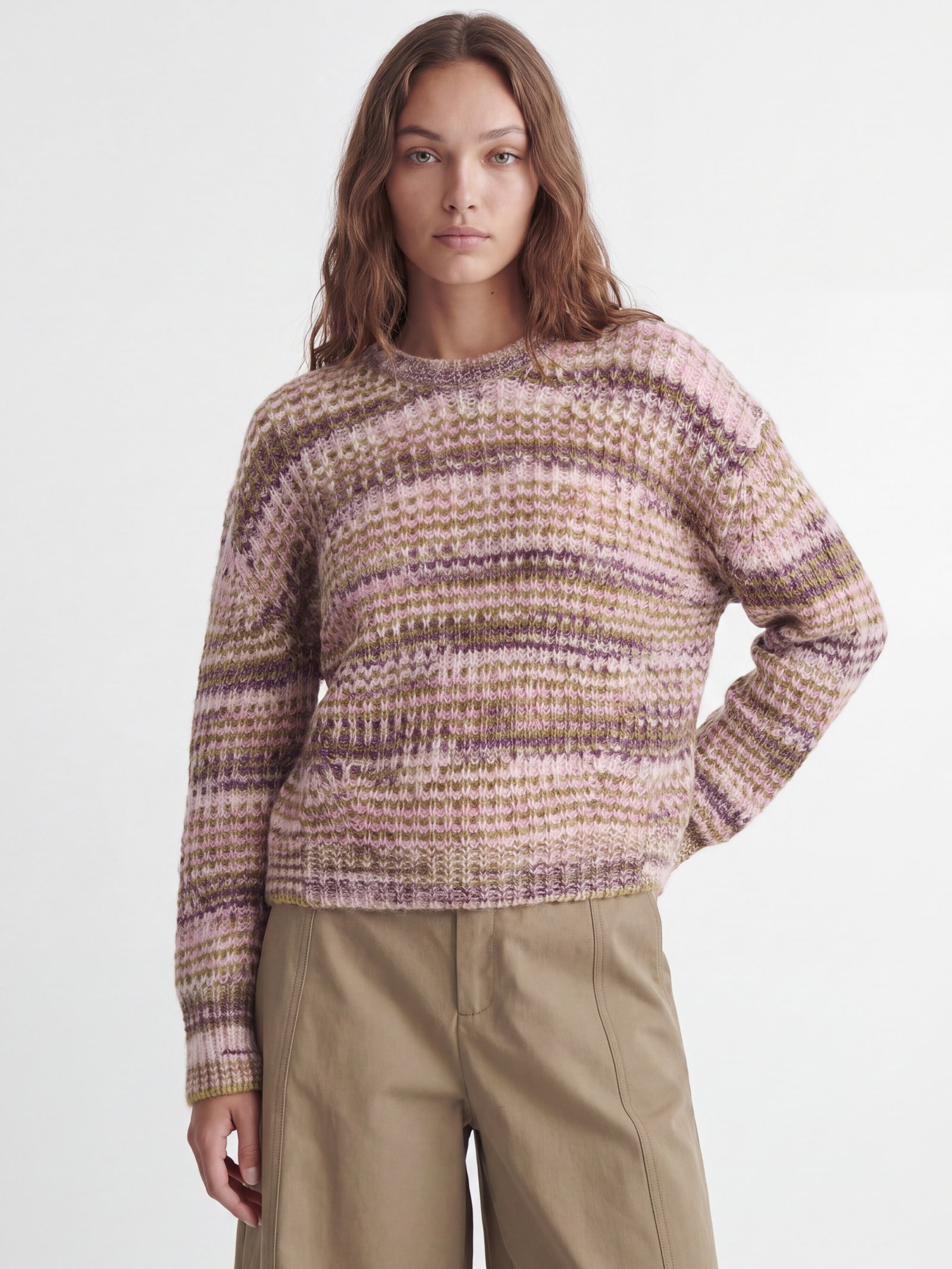 JXSIMONE SPACE DYE CREW NECK KNIT S, Green Moss//multi space dye #5