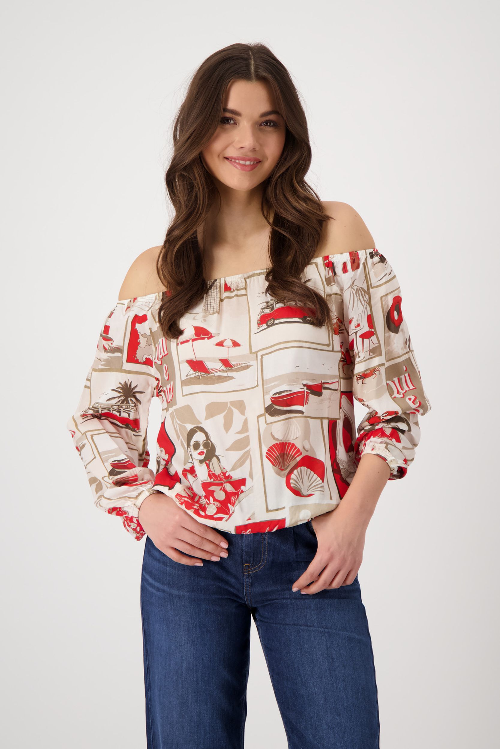 Monari |  Monari Druckbluse  | 46 | red gemustert