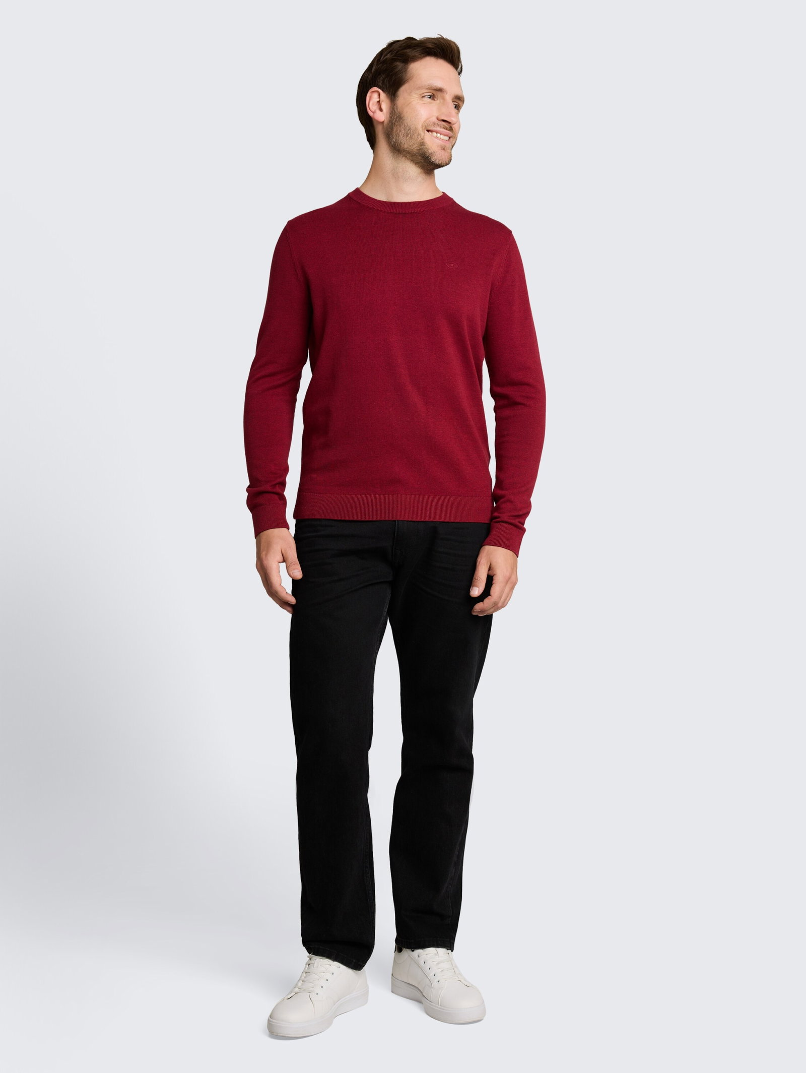 basic crewneck knit, carlet red melange #7