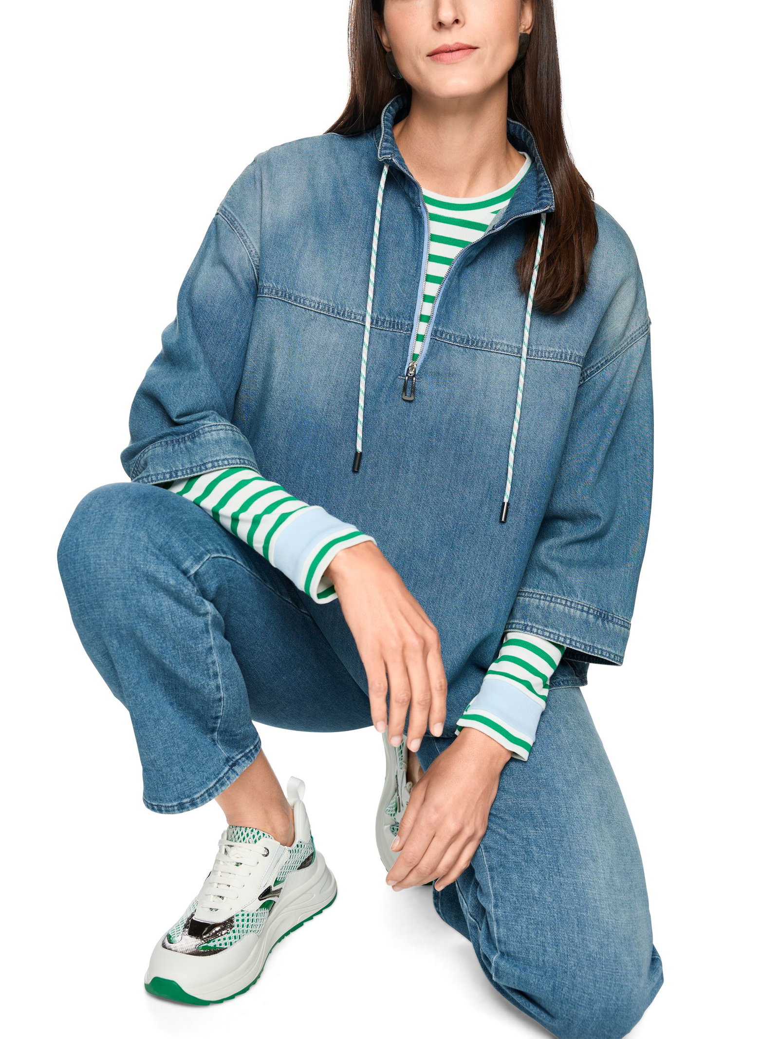 480ff1d7e28e83c3c17d58d45e3e4ae9 Marc Cain Sports | Sportive Jeansbluse mit Stehkragen | 36 | blue denim