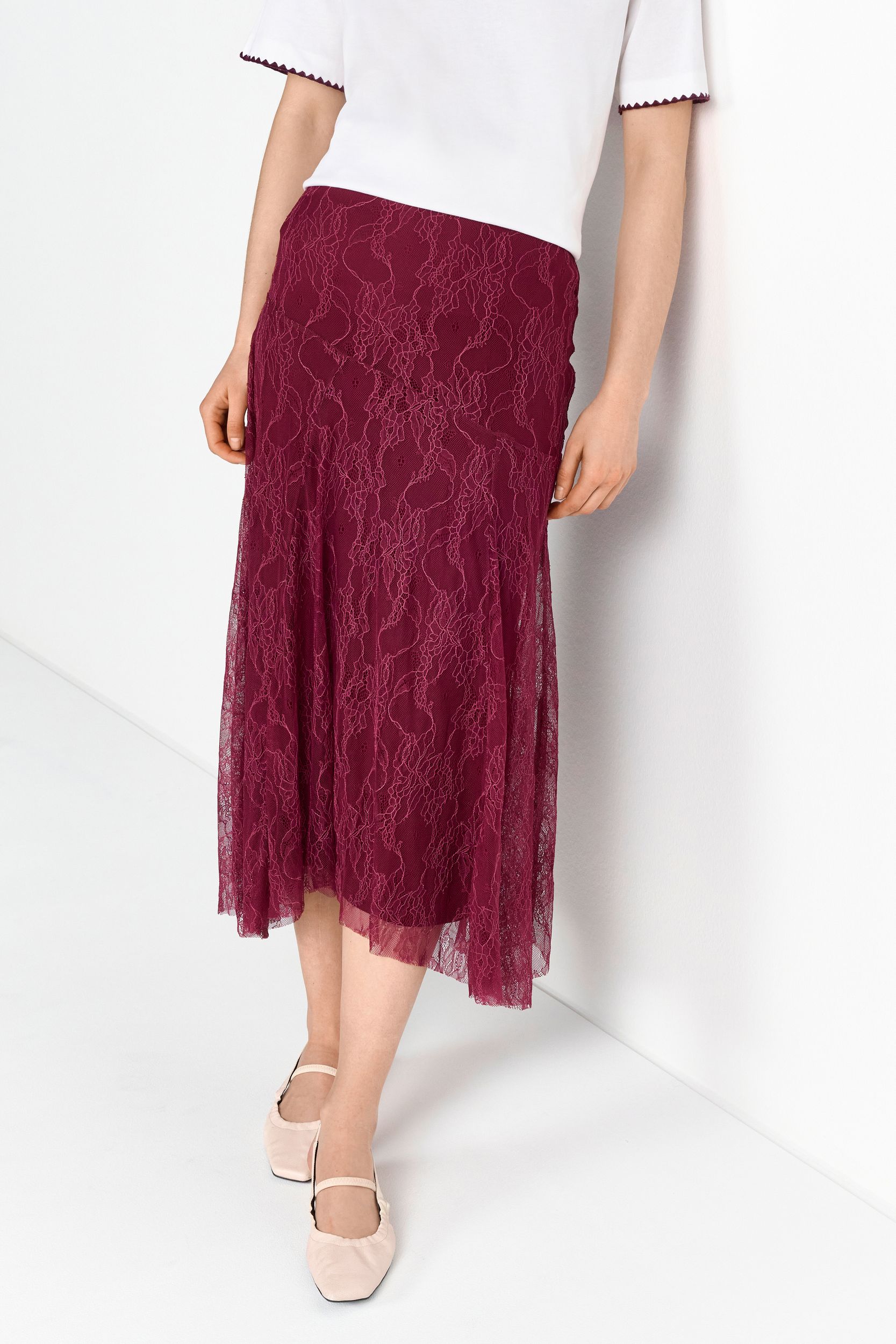  |  Lace Midi Skirt, ruby glow | L | ruby glow