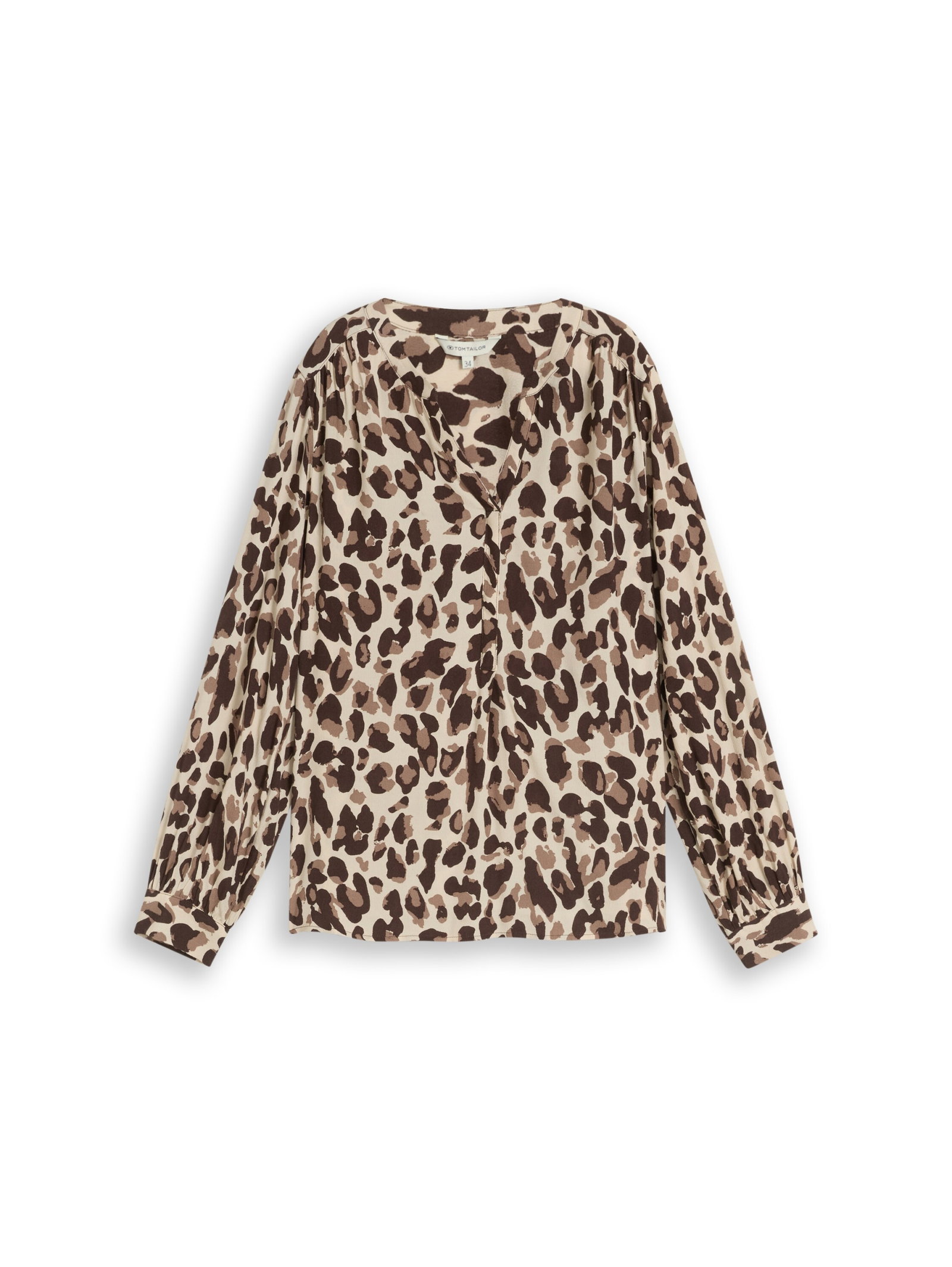 blouse easy longsleeves shape, brown beige leo print #1