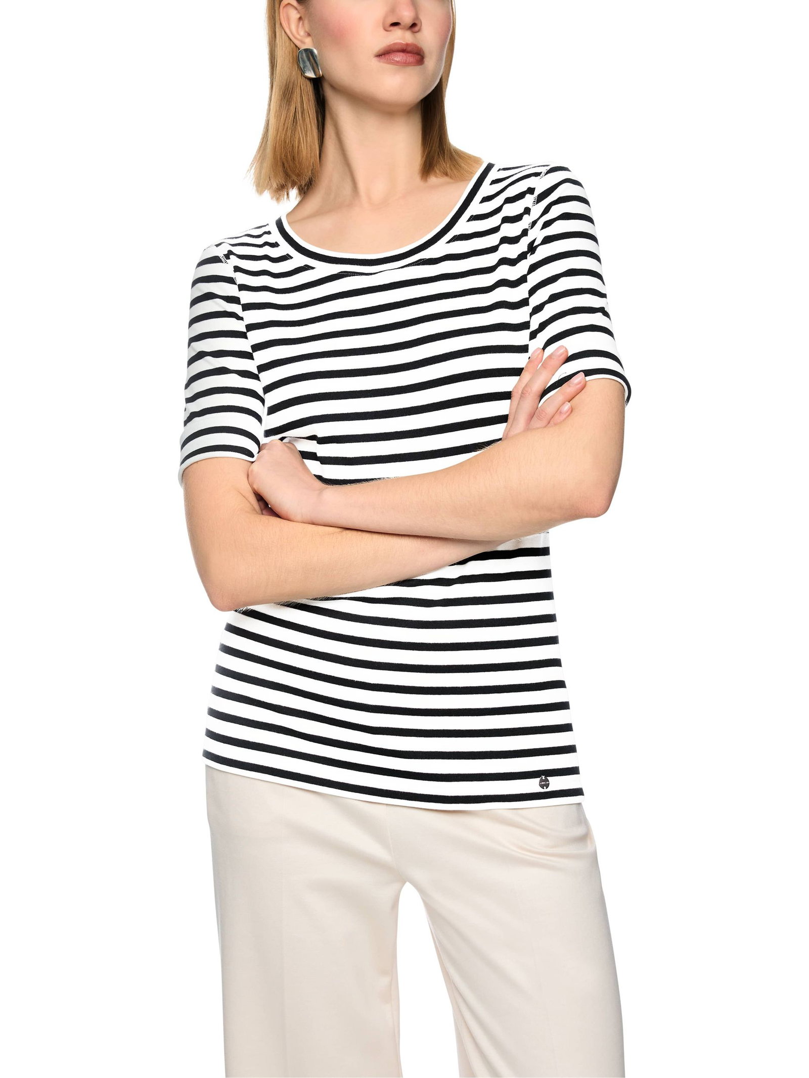 Marc Cain Additions |  Ringel-T-Shirt aus Baumwoll-Ripp | 38 | white and black