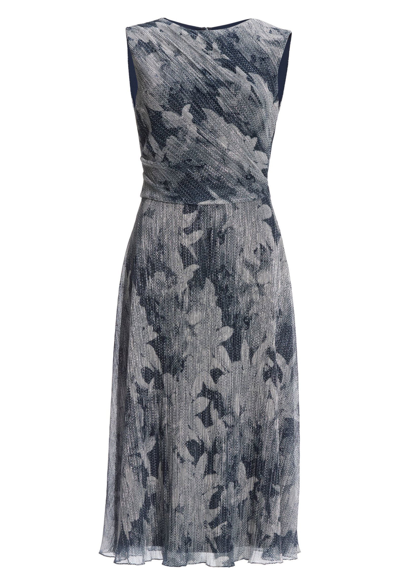 cc5eda62d8ed7bff7425fbd9ec2a800c | Plissiertes Kleid mit Metallicfäden, navy / silver | 44