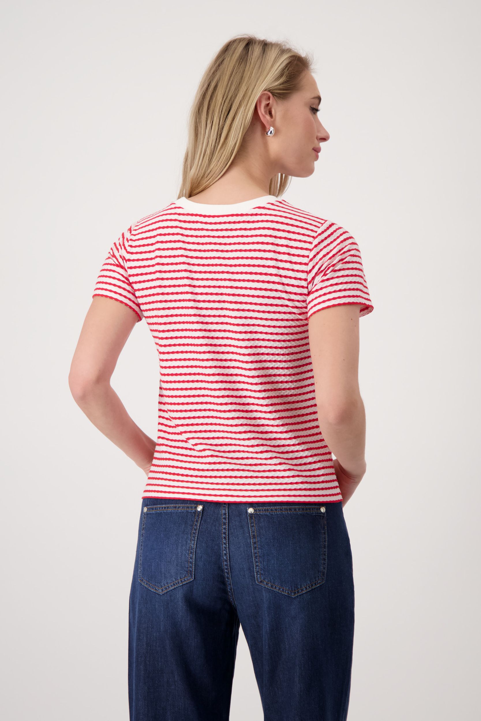 Monari |  T-Shirt, red ringel | 46