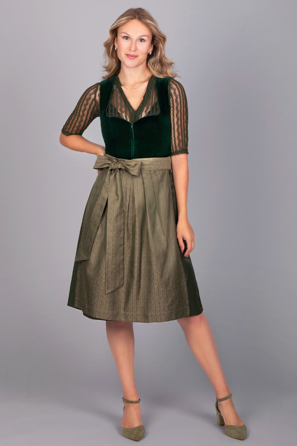 Edelnice Dirndl Mididirndl Livia aus tannengrünem Samt #1