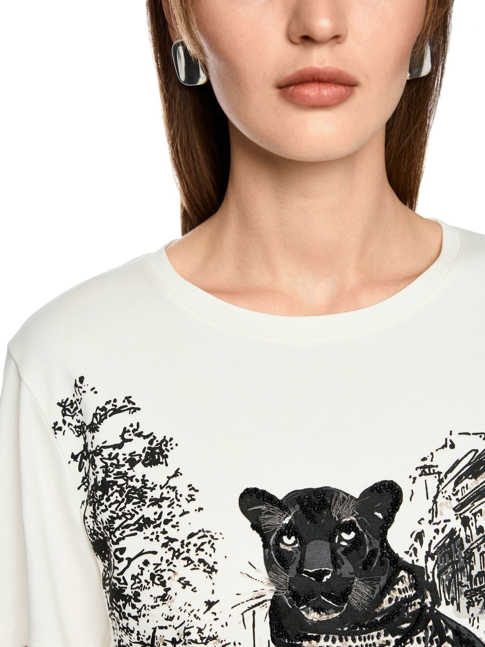 Marc Cain Collections | T-Shirt mit Panther-Print | 38 | off-white