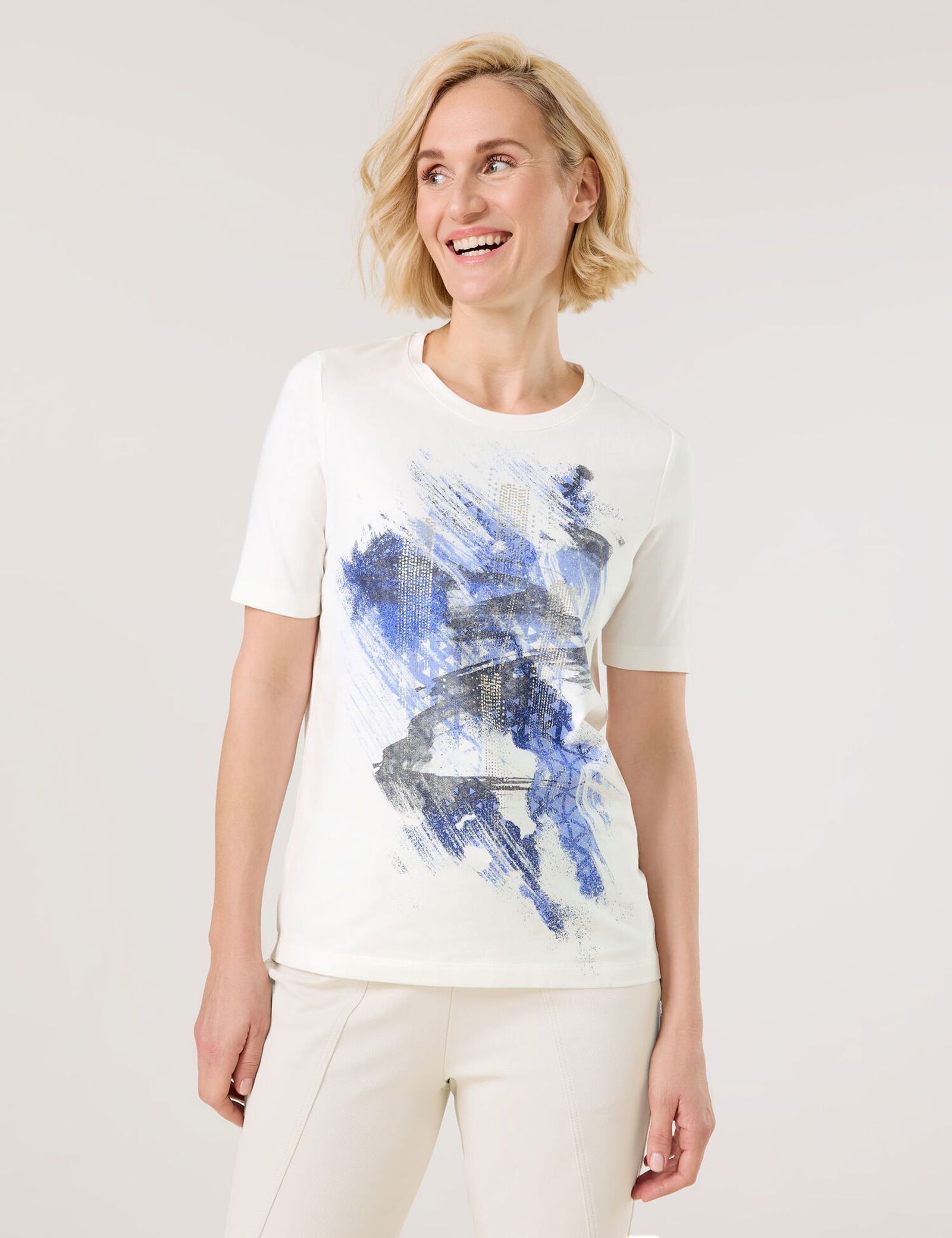 GERRY WEBER Collection | T-Shirt mit abstraktem Frontprint | 48 | off white/blue placem.foil