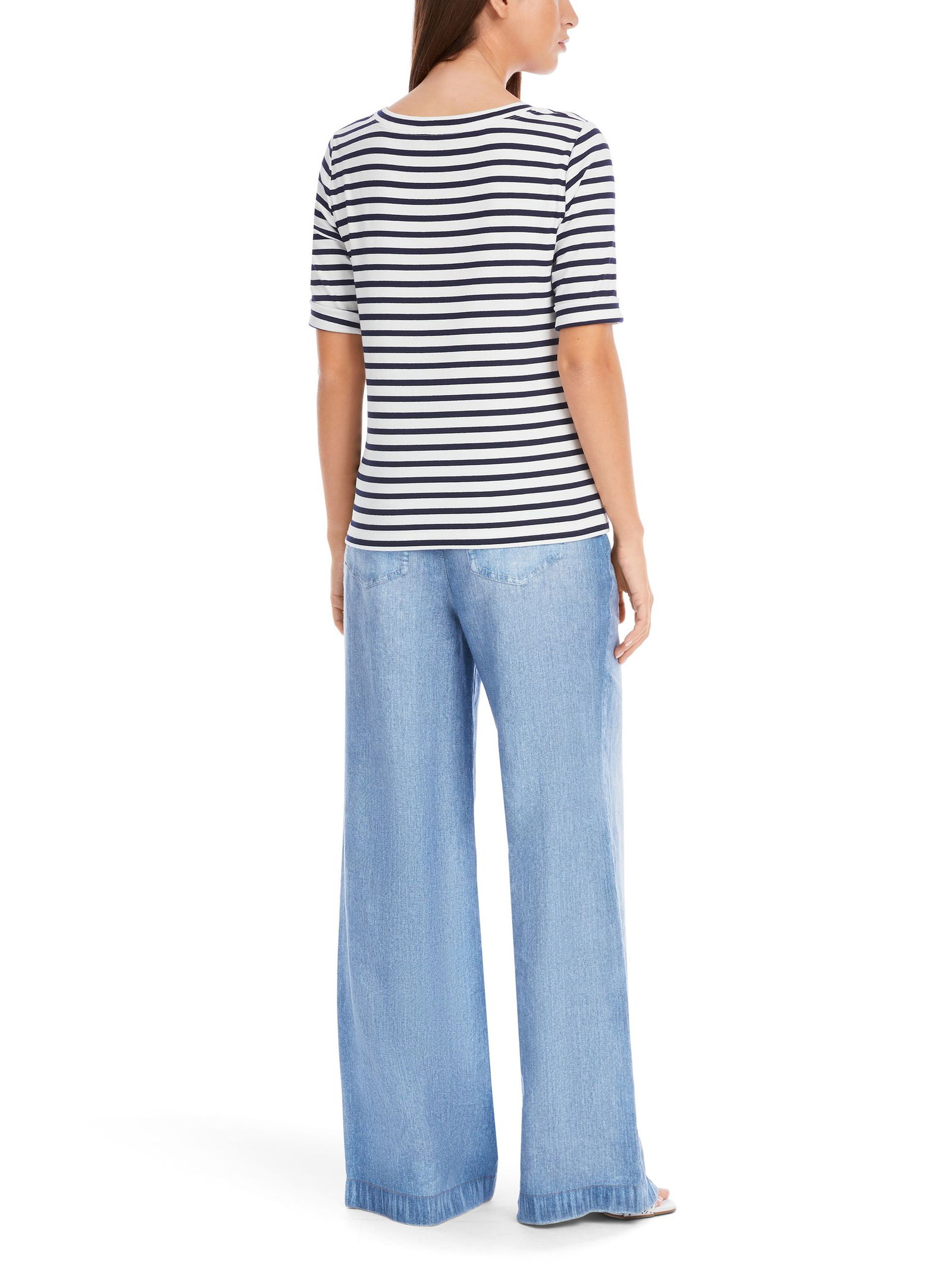 Marc Cain Additions | Gestreiftes T-Shirt in Cotton-Ripp | 42 | navy