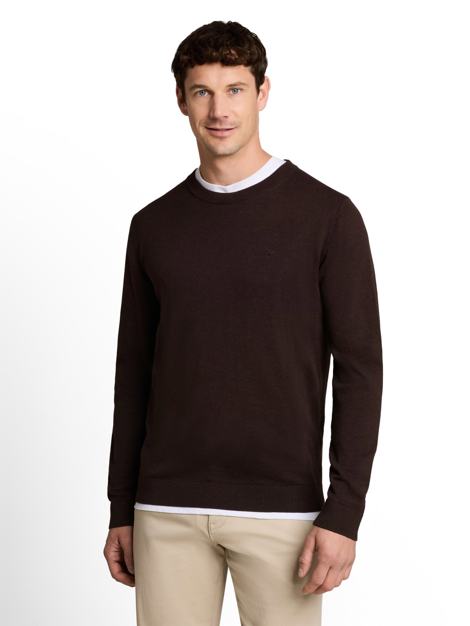 basic crewneck knit, dark chocolate brown melange #5