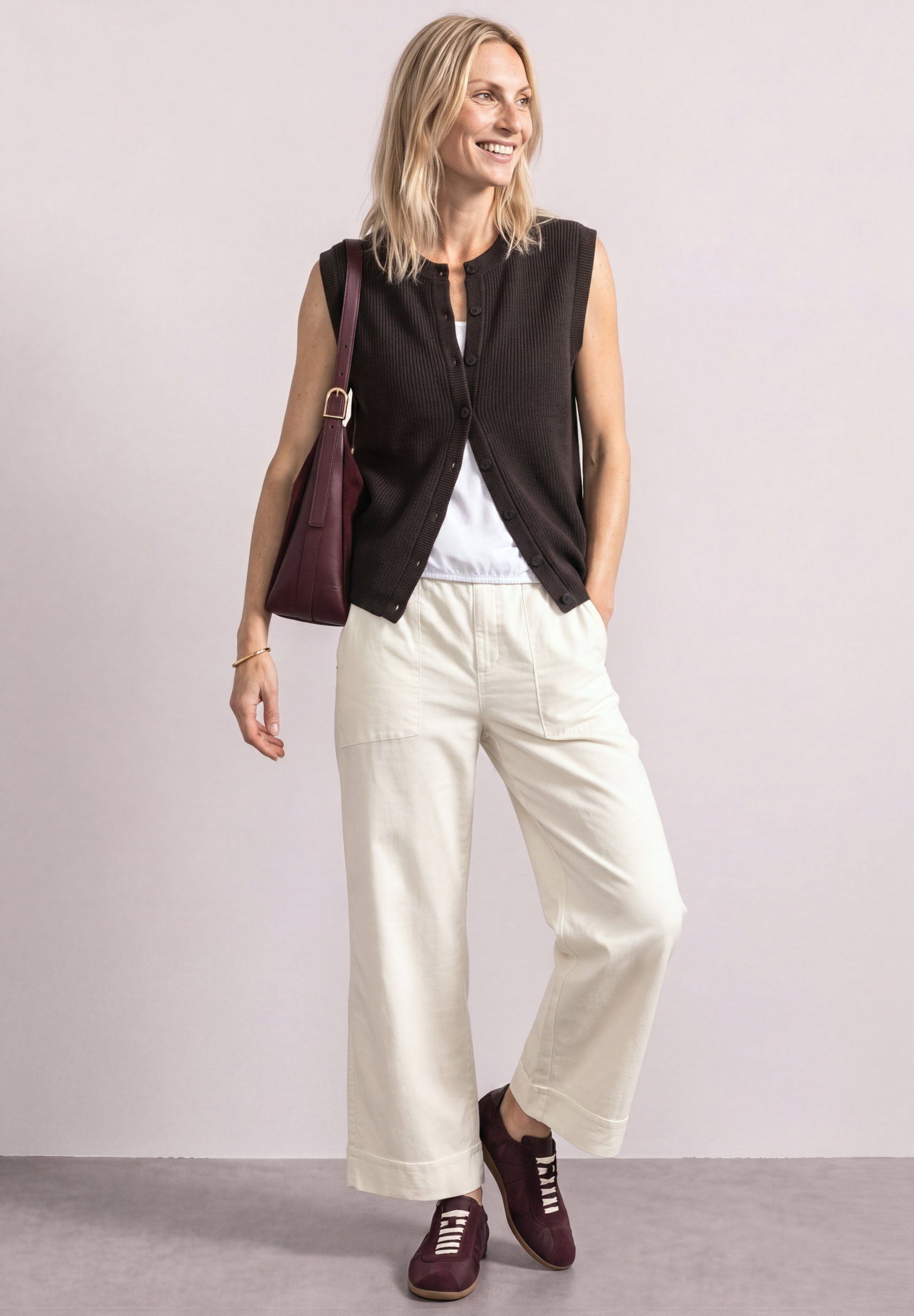 LTD QR_sleeveless cardigan rib, black coffee #5
