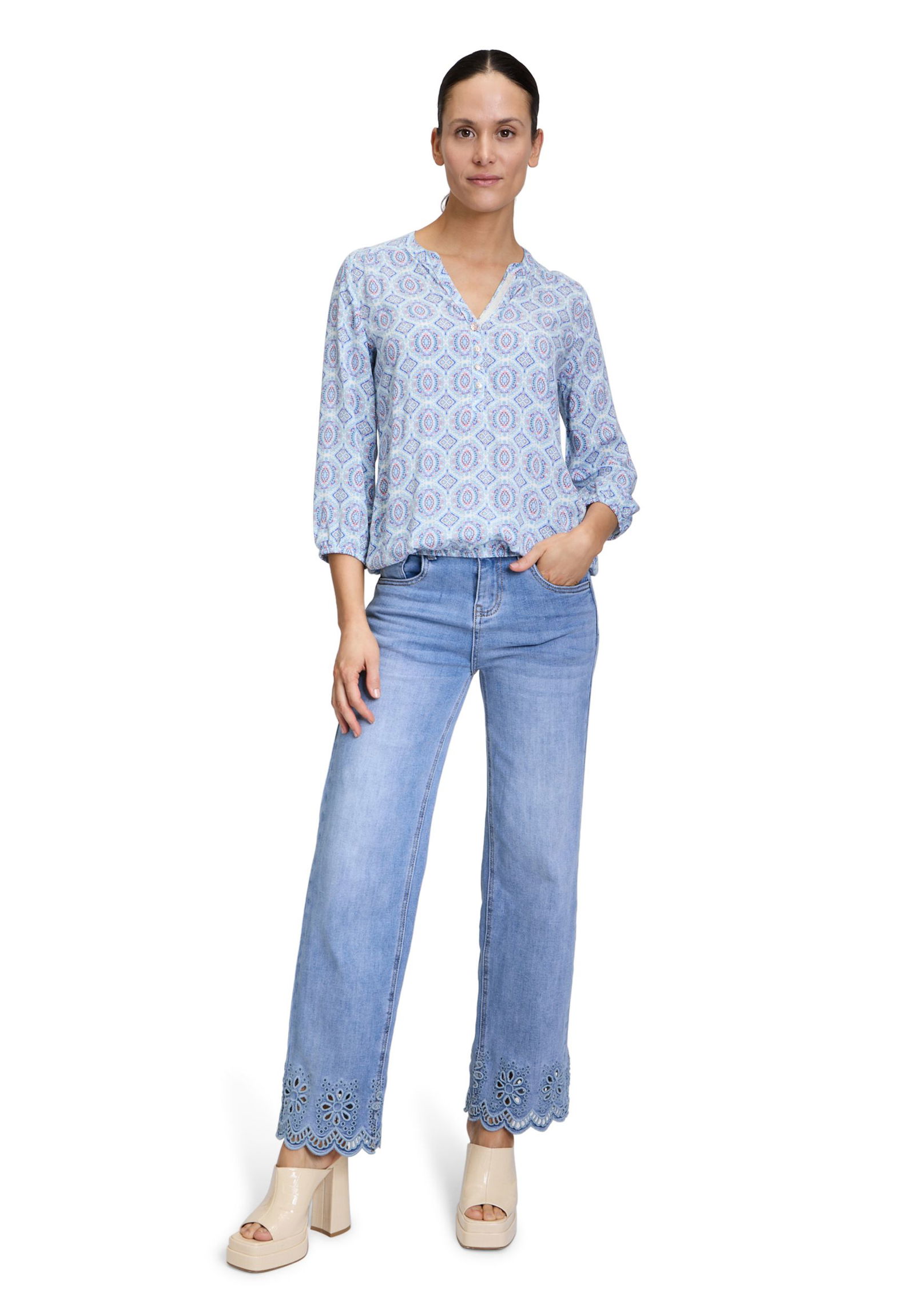  |  Bluse Kurz 3/4 Arm, Blue/Rosé | 40