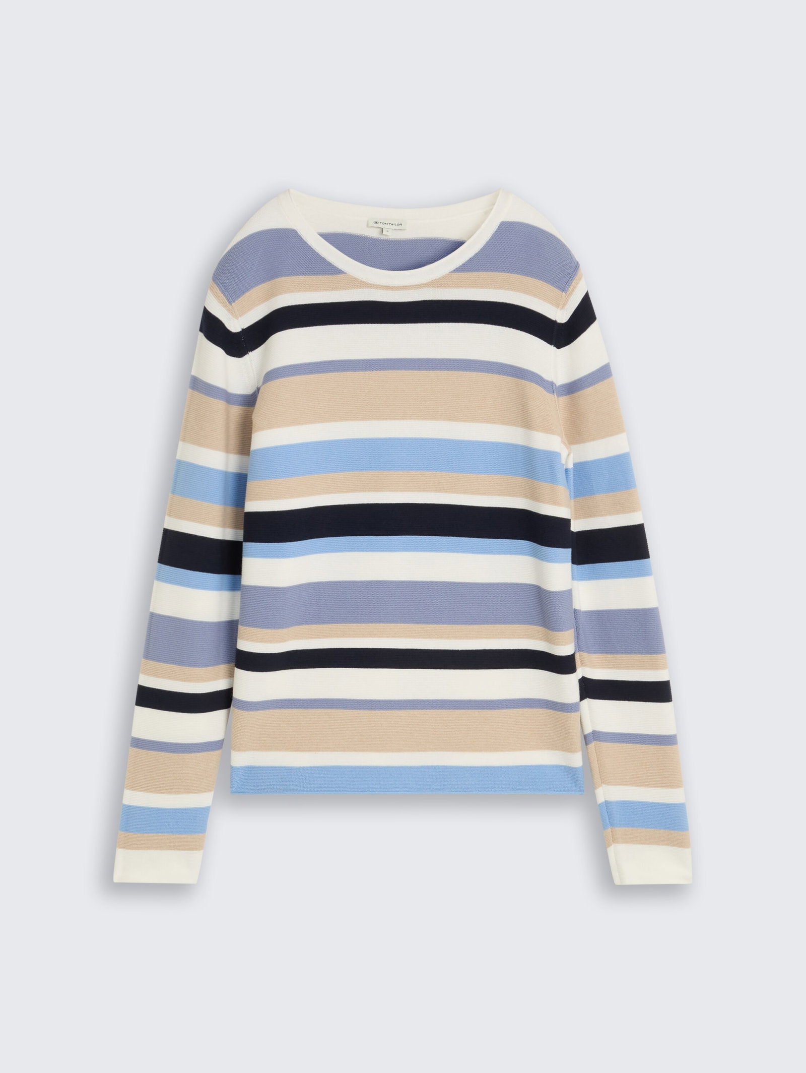 knit structure crewneck, navy blue beige stripe #1