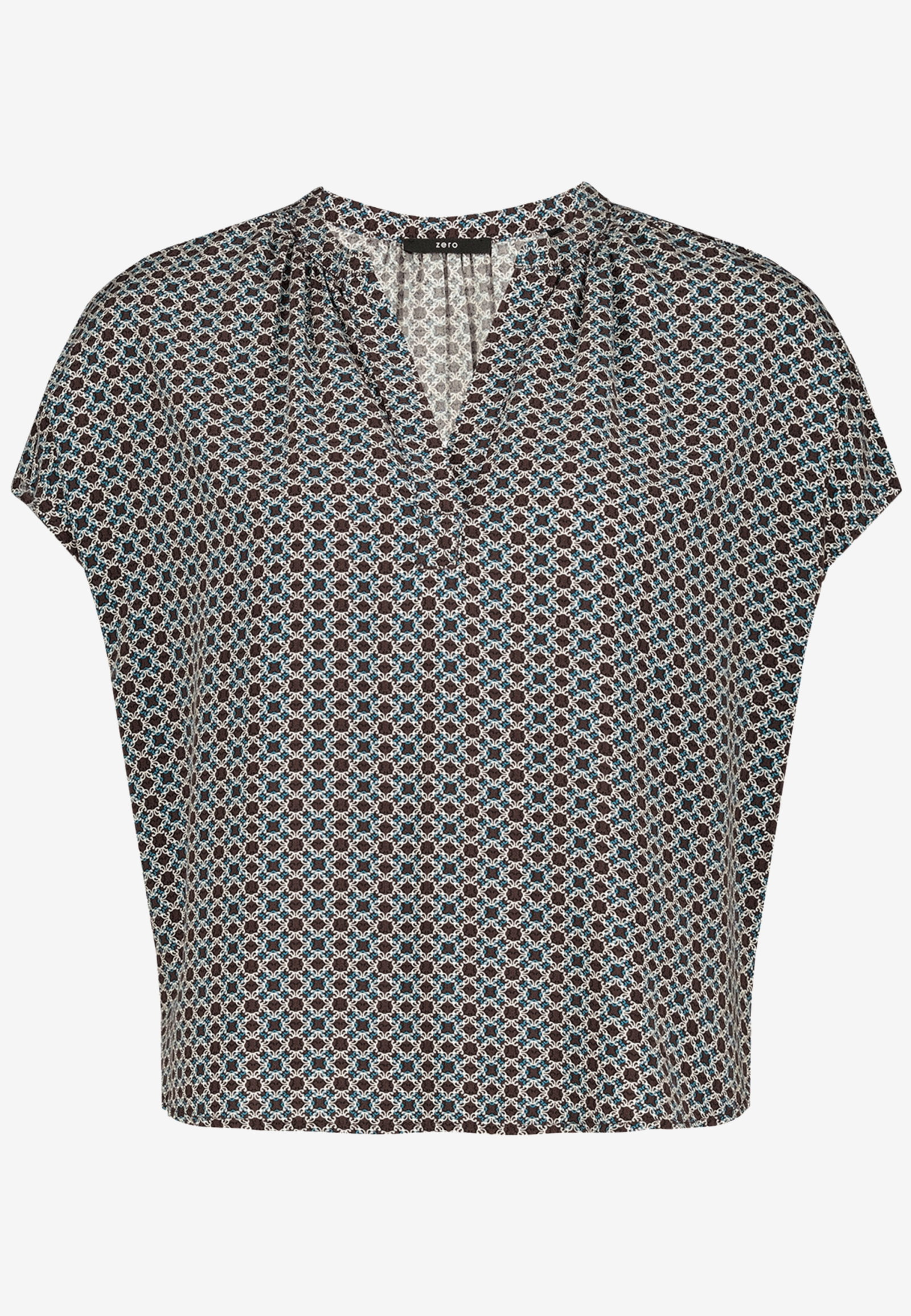 Bluse Kurz 1/2 Arm, Brown/Cream #1