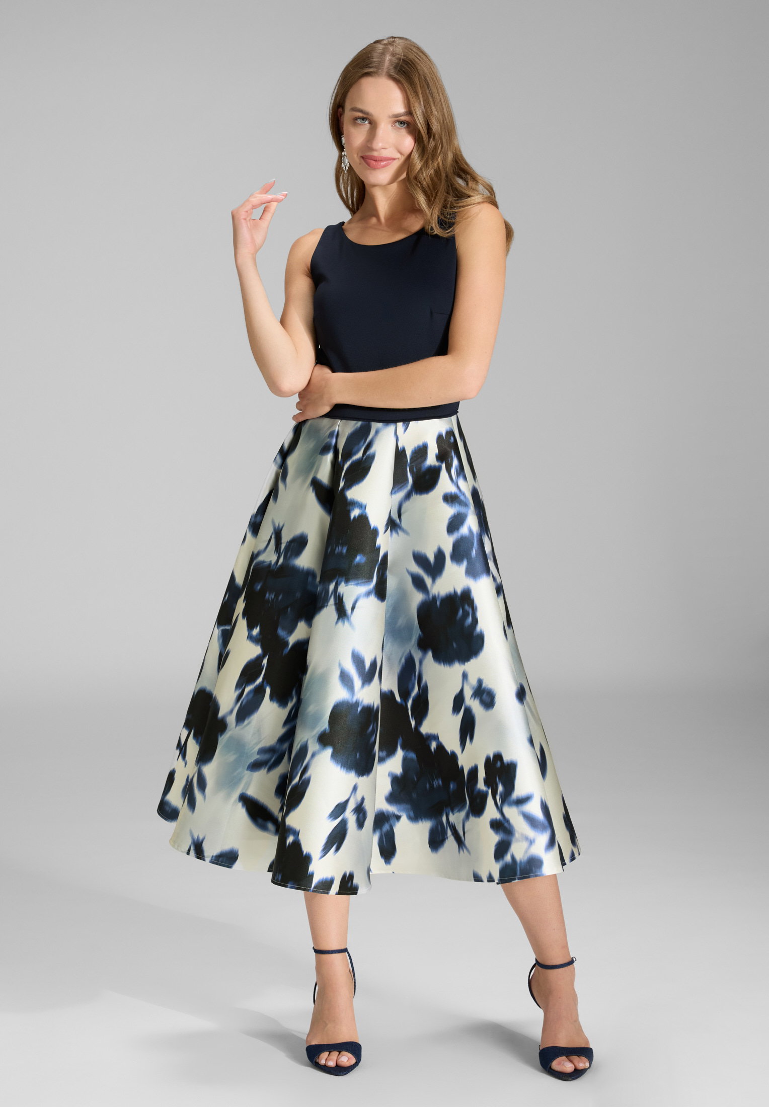 Cocktailkleid aus bedrucktem Twill, ivory / navy #3