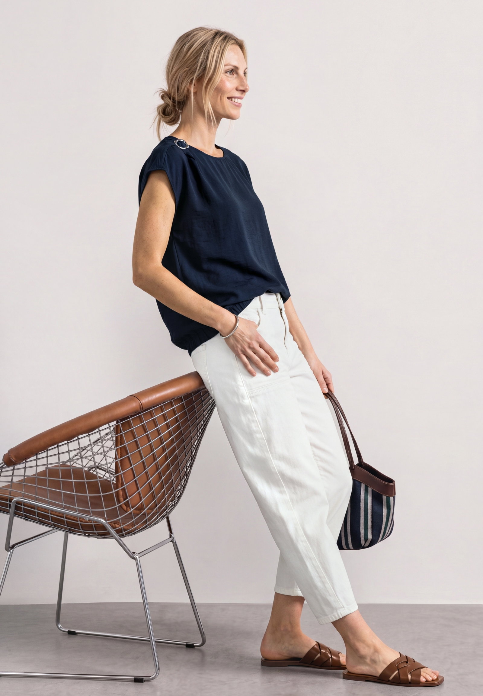 Shirtblouse w buckle detail, darkest blue #7