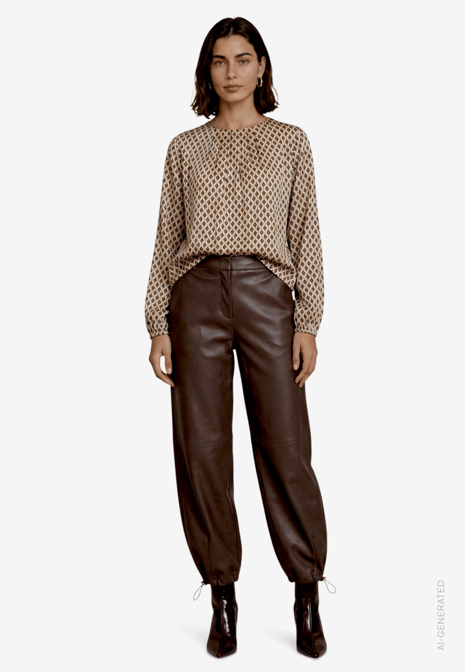 Bluse Kurz 1/1 Arm, Cream/Brown #4