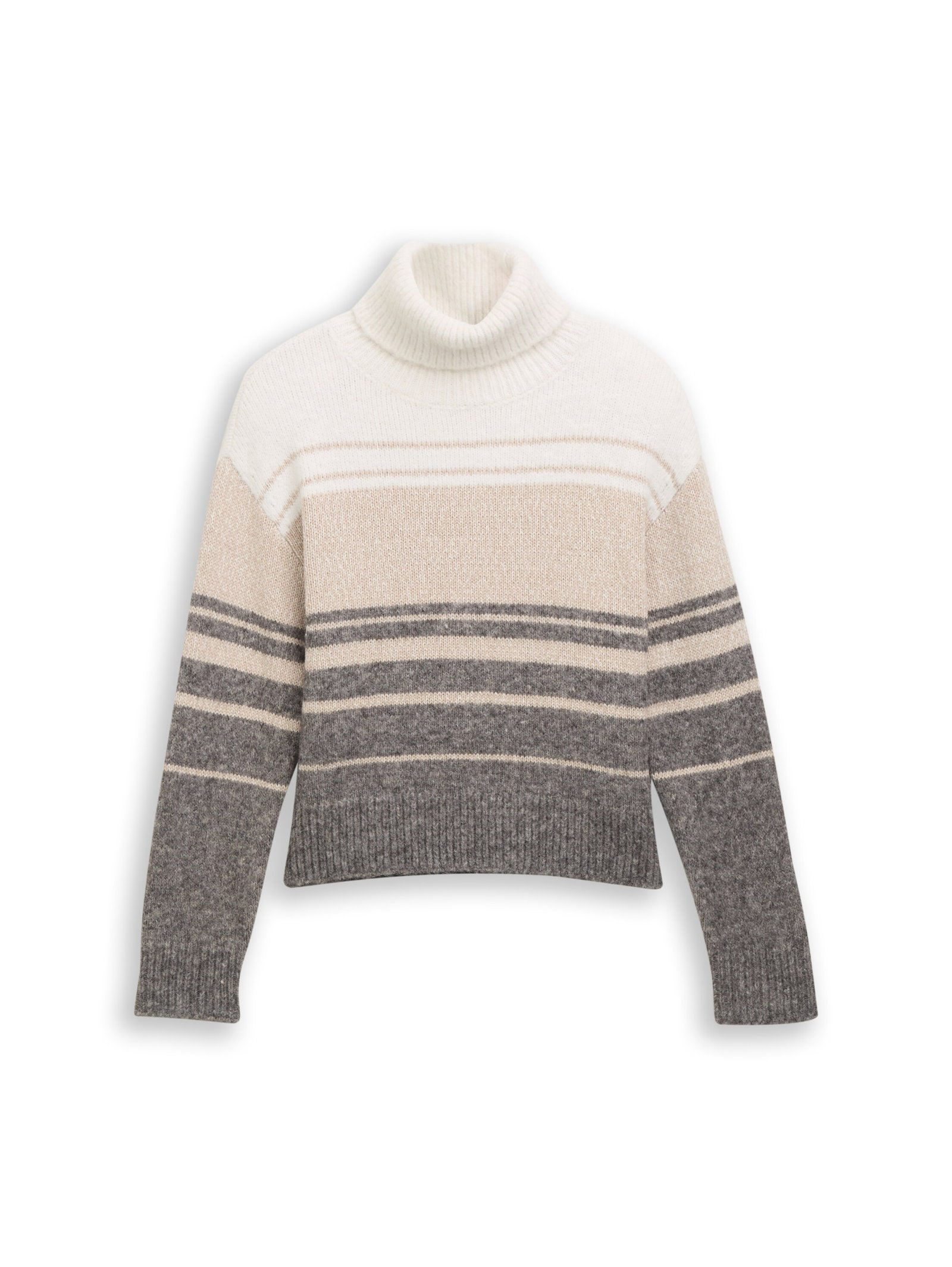 knit striped turtle-neck, beige grey colorflow stripe #1