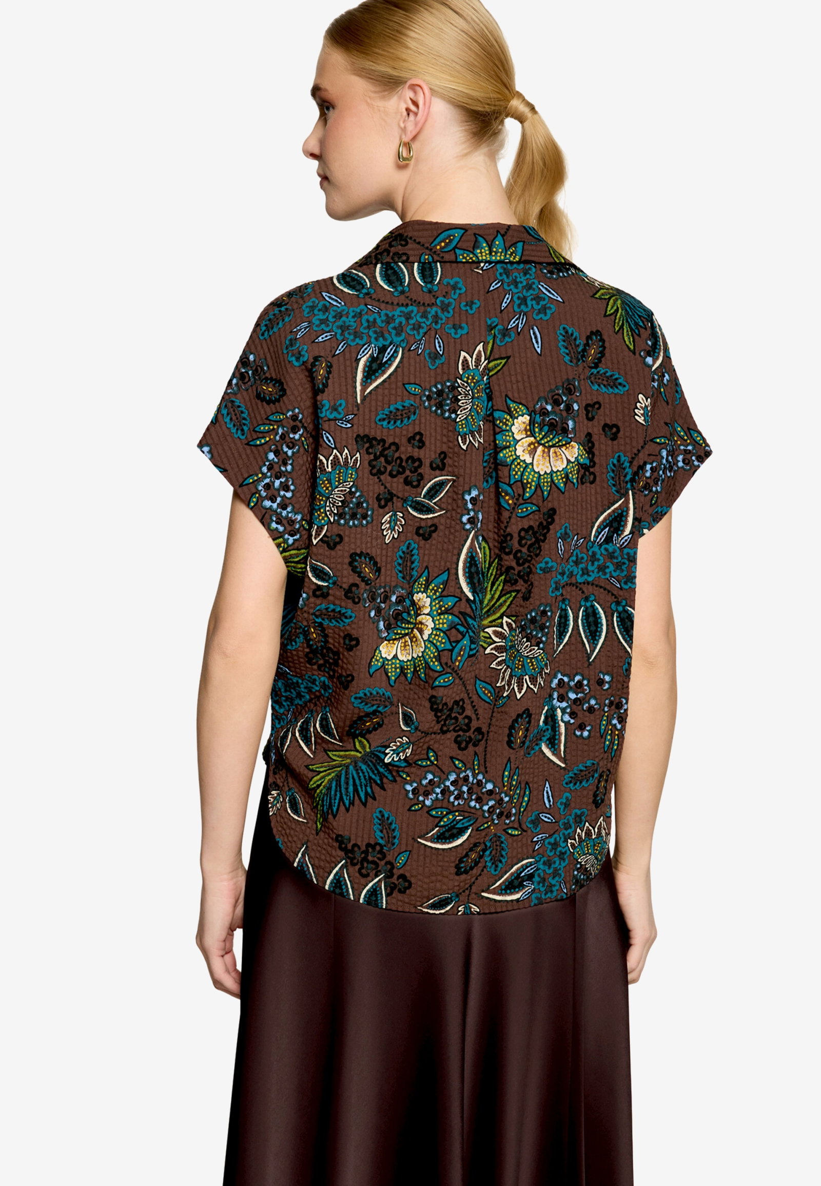 Bluse Kurz ohne Arm, Brown/Petrol #3