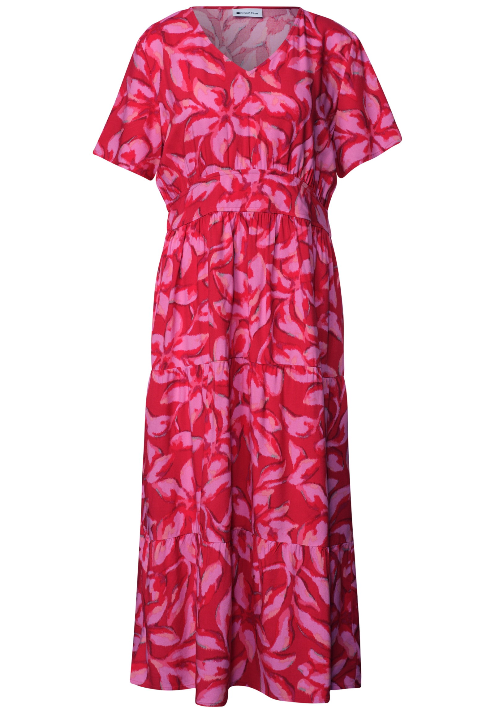 smock Detail Volant Dress_AOP, salsa red #1