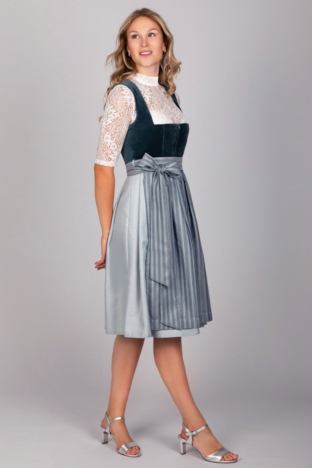 Edelnice Dirndl Mididirndl Veronika aus Samt in Petrol #1