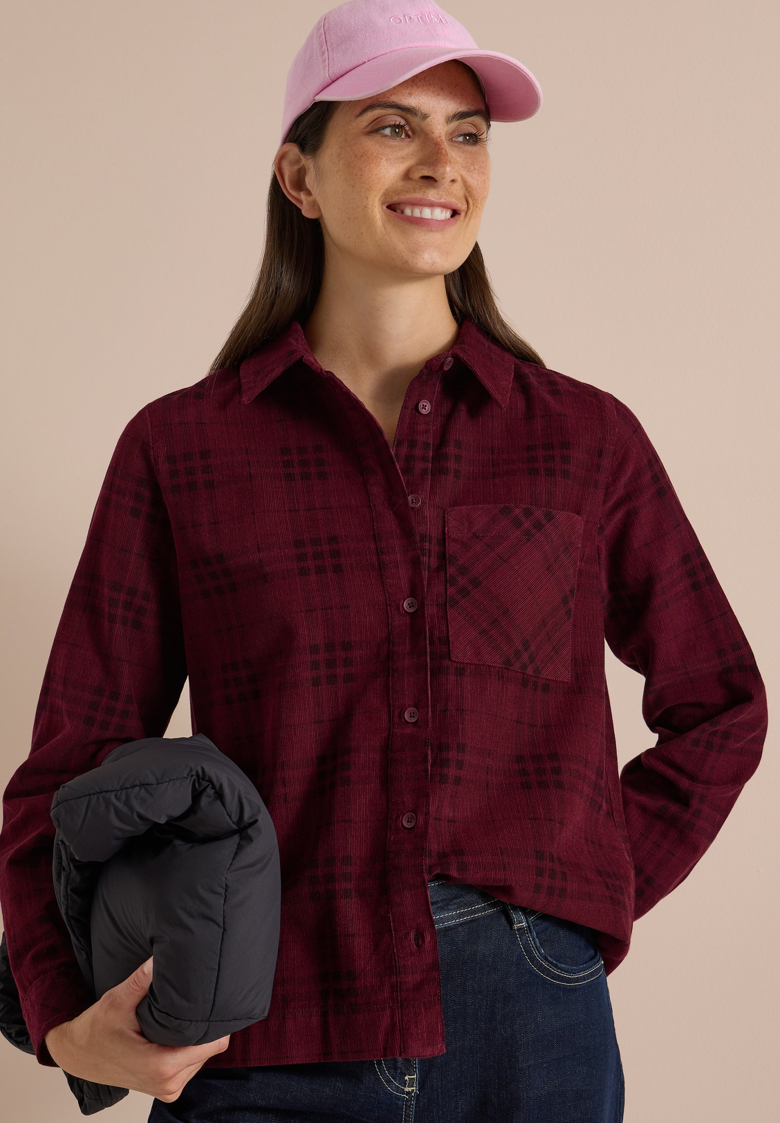 TOS Check Corduroy Blouse, berry red #3